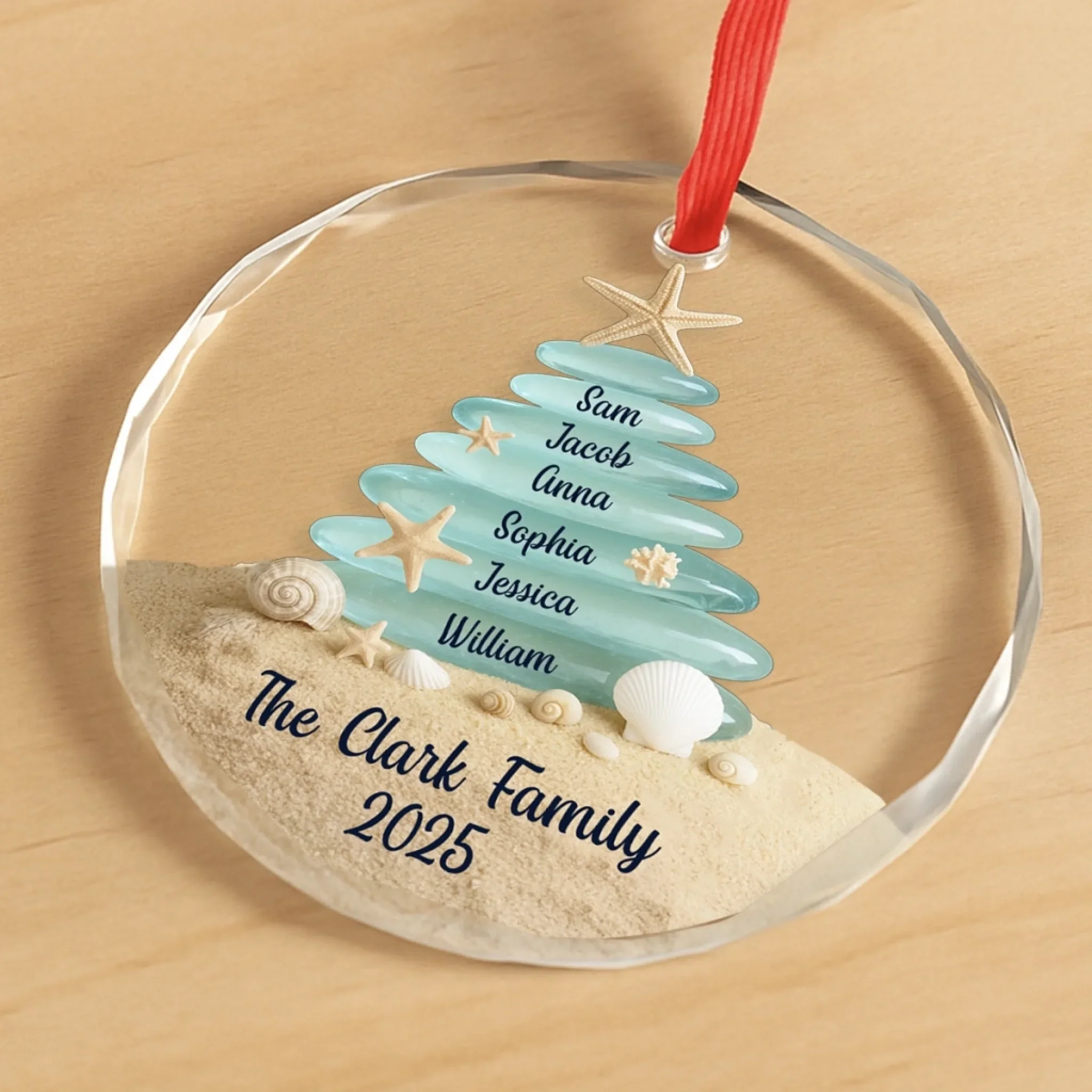 Custom Sea Glass Circle Glass Ornament - Personalized Christmas Birthday Gifts For Mom, Dad, Brother, Sister, Kids, Beach Lovers - Tides Keep Us Close - Image 3