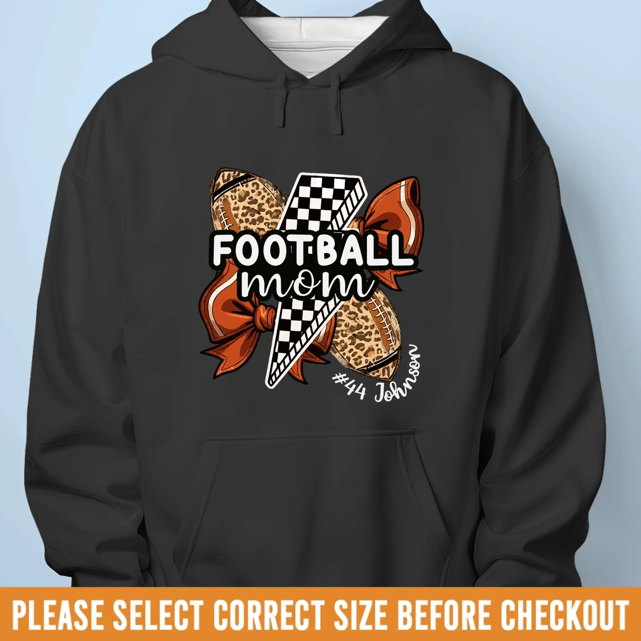 Custom Senior Football Mom T-shirt, Hoodie - Personalized Birthday Football Gifts For Mom, Football Lovers, NFL Fans, Sport Lovers - Football Mama With Leopard Coquette Bow - Image 10