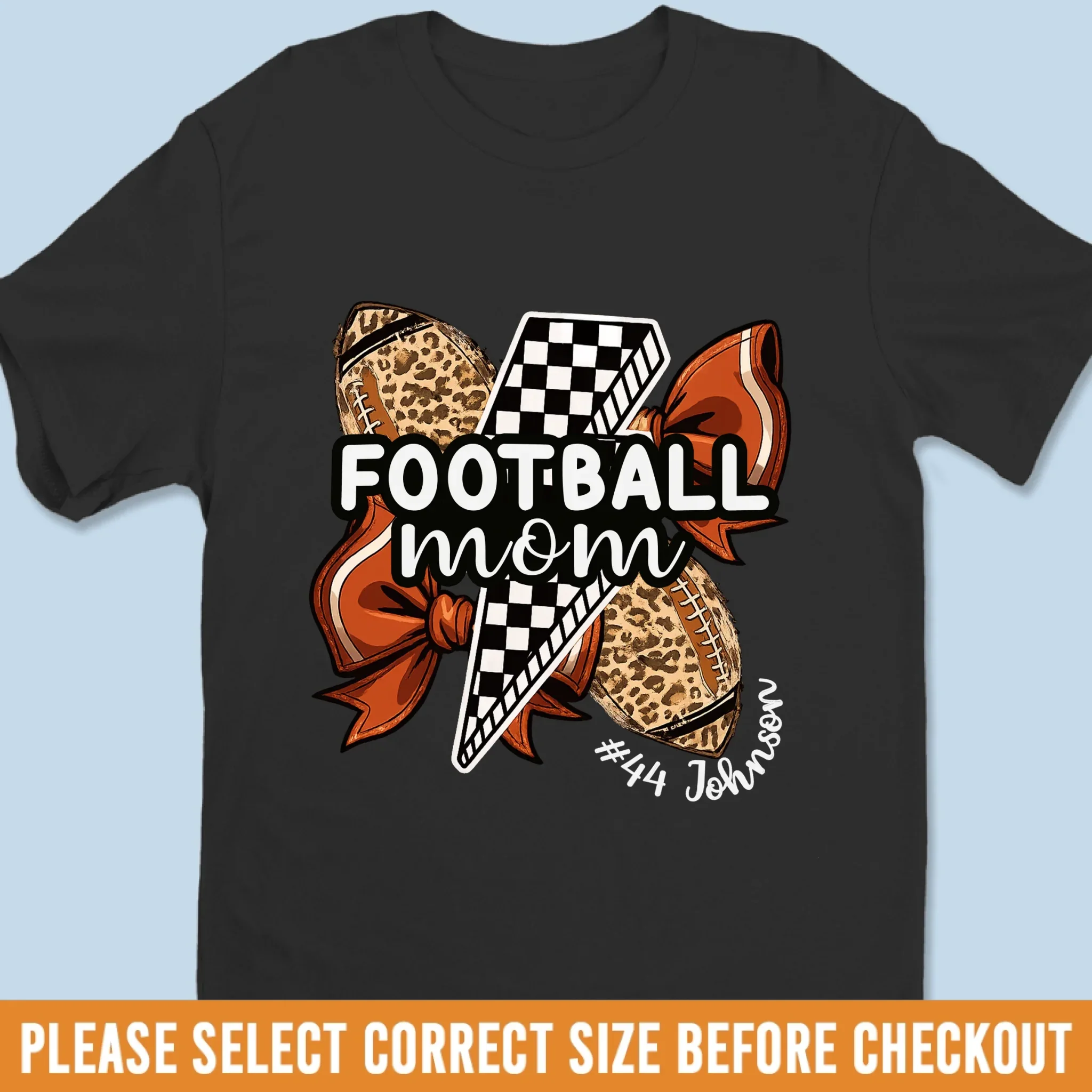 Custom Senior Football Mom T-shirt, Hoodie - Personalized Birthday Football Gifts For Mom, Football Lovers, NFL Fans, Sport Lovers - Football Mama With Leopard Coquette Bow - Image 7