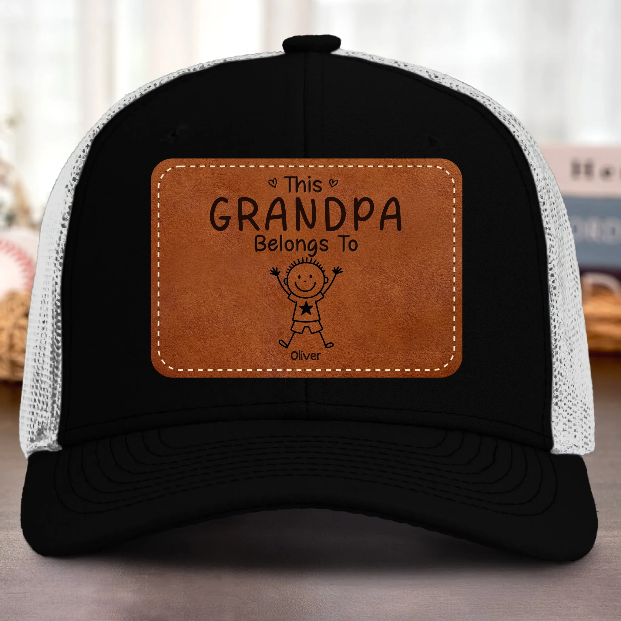 Custom Shaped Leather Patch Hat - Personalized Birthday Gifts For Dad, Grandpa - Holding Family Close Every Day - Image 3