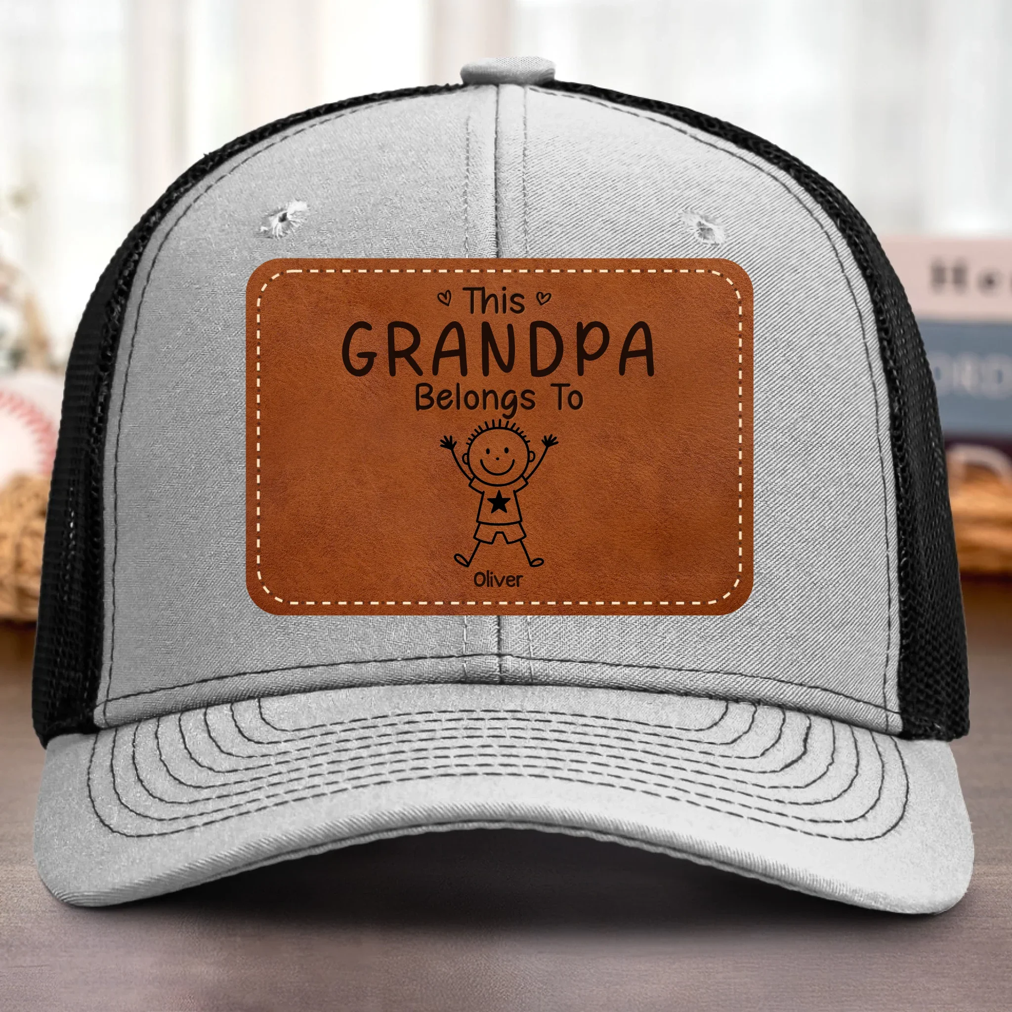 Custom Shaped Leather Patch Hat - Personalized Birthday Gifts For Dad, Grandpa - Holding Family Close Every Day - Image 4