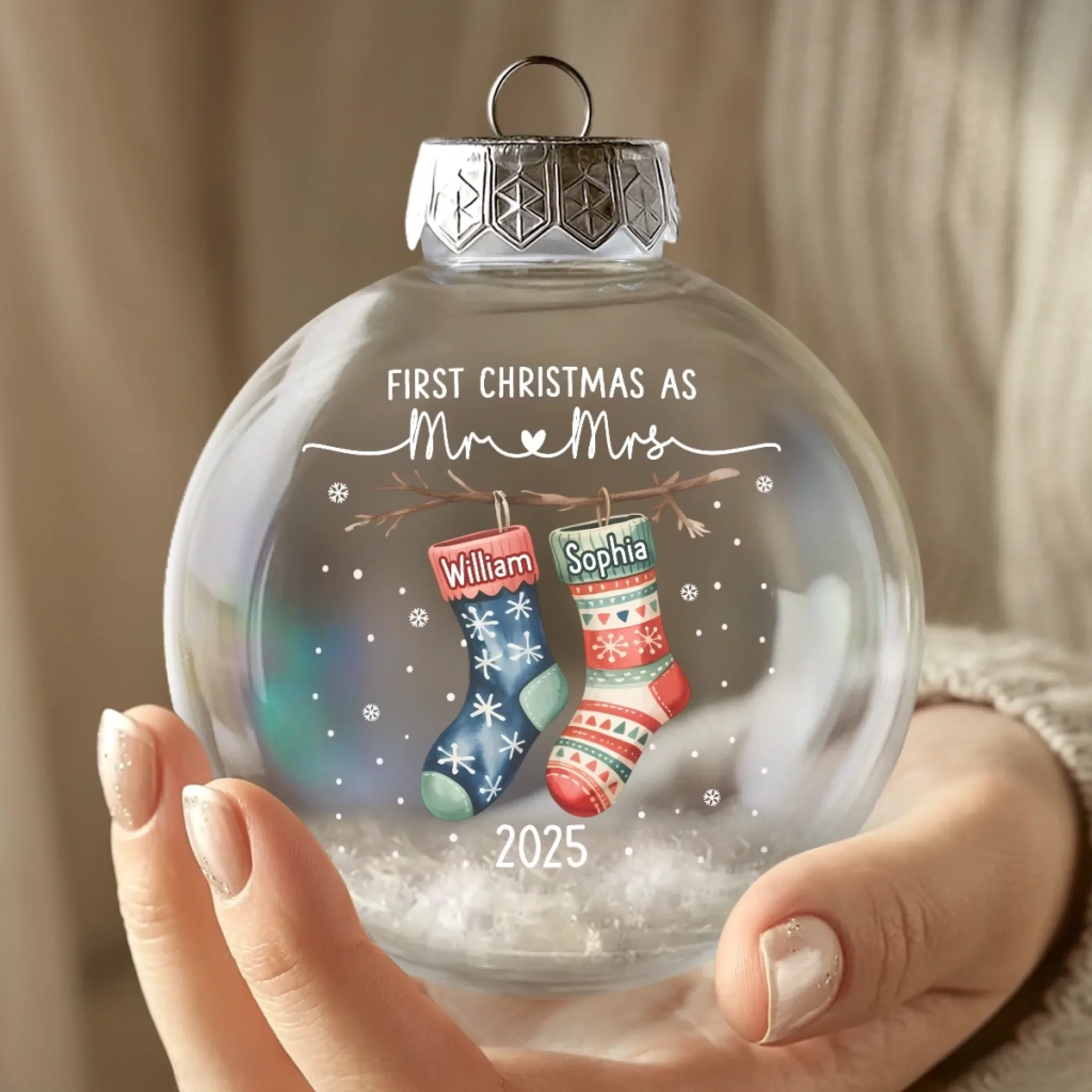 Custom Snow-Filled Ball Ornament - Personalized Anniversary Christmas Wedding Gifts For Husband And Wife, Him And Her - The Stockings Of Forever Love - Image 5