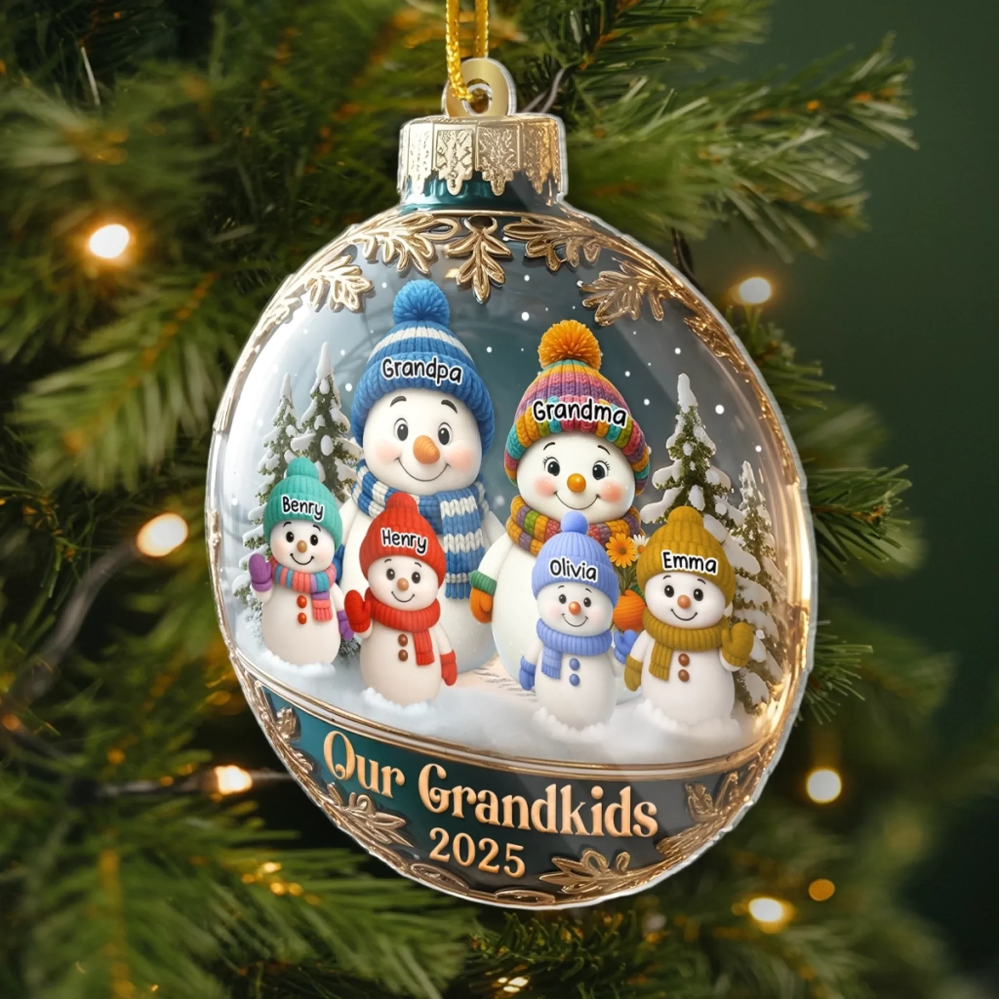 Custom Snowman Acrylic Ornament - Personalized Christmas Birthday Gifts For Grandpa, Grandma - Love That Spans Generations - Image 3
