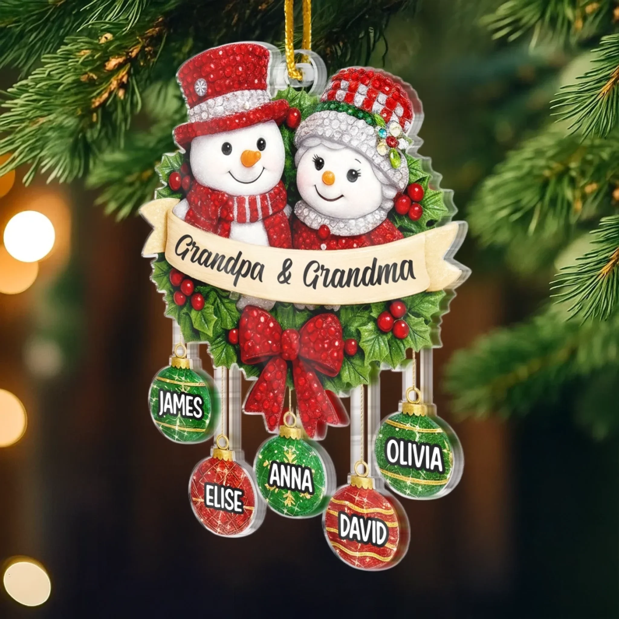 Custom Snowman Acrylic Ornament - Personalized Christmas Birthday Gifts For Grandpa, Grandma - Together Our Hearts Find Home - Image 3
