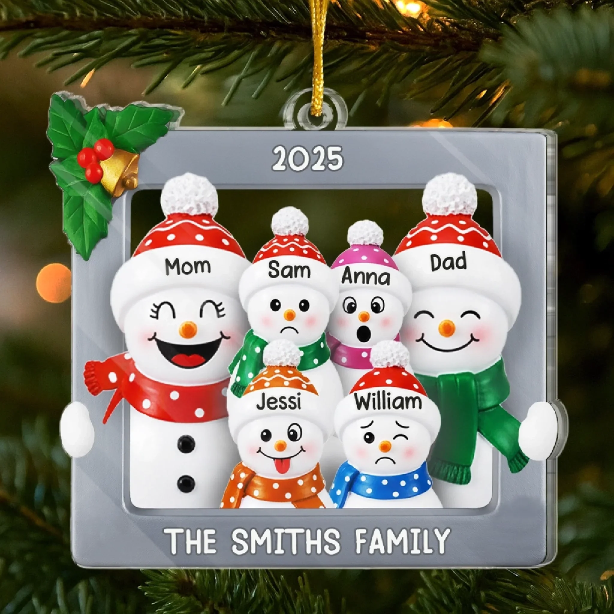 Custom Snowman Acrylic Ornament - Personalized Christmas Birthday Gifts For Mom, Dad, Brother, Sister, Kids - Family Melts The Cold