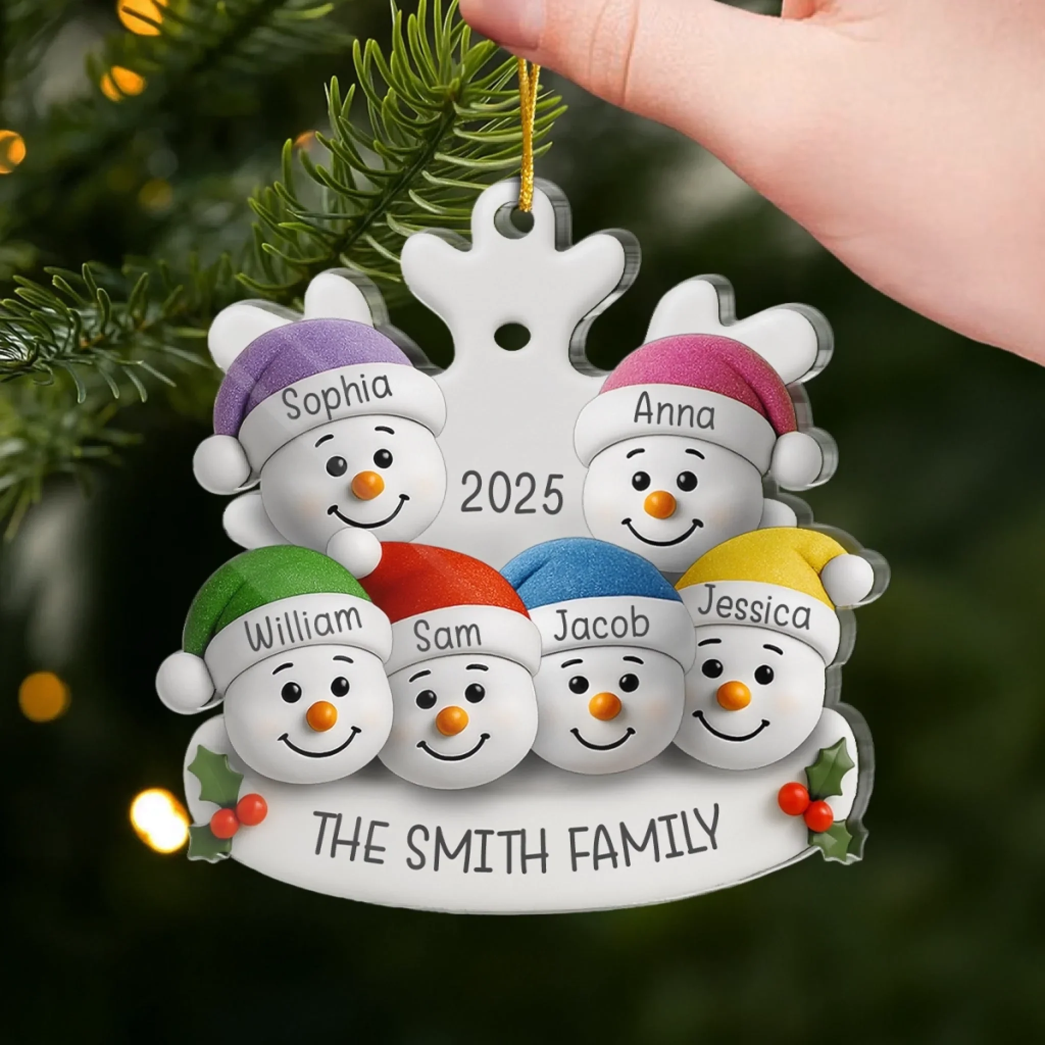 Custom Snowman Acrylic Ornament - Personalized Christmas Birthday Gifts For Mom, Dad, Kids - Warm Hearts Together - Image 4