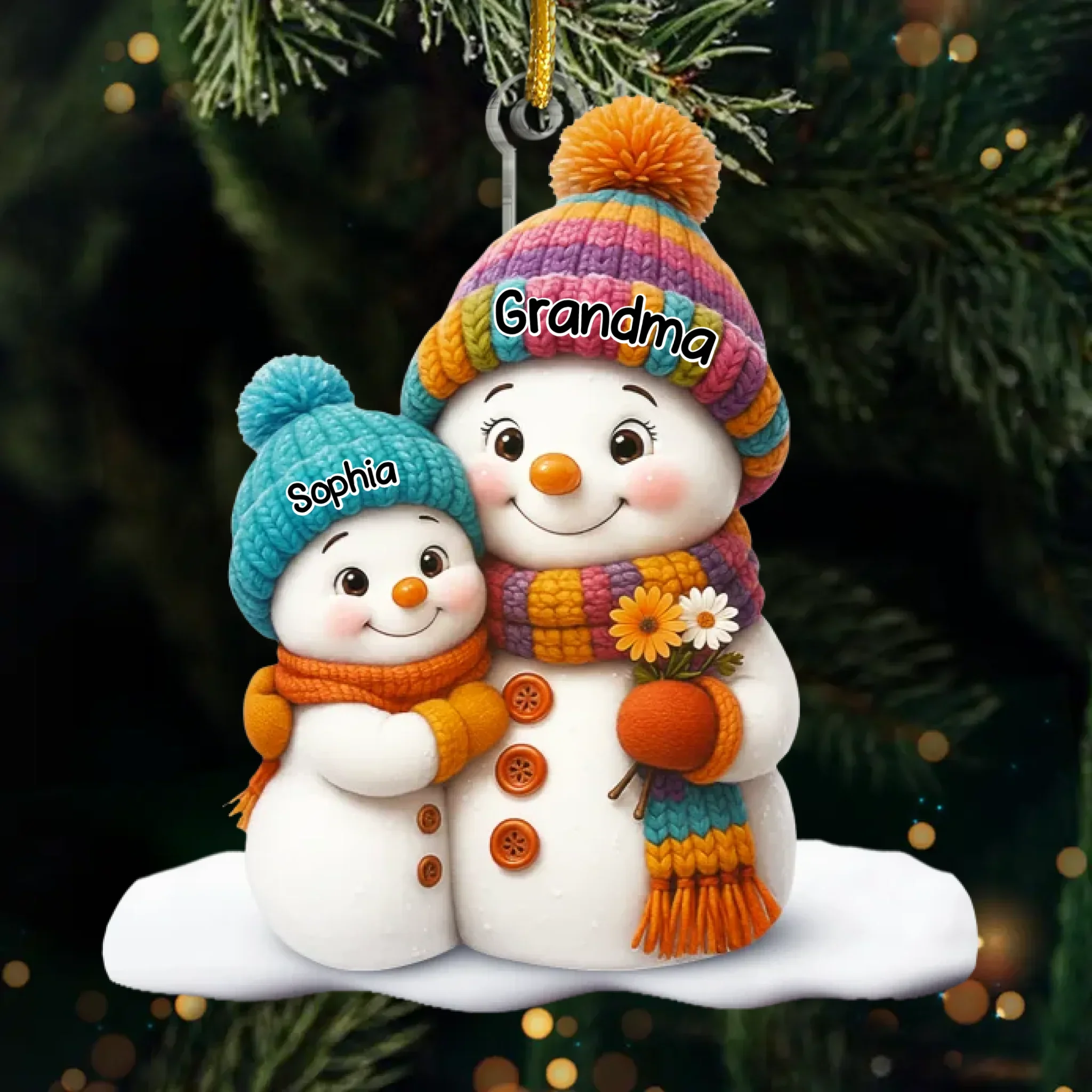 Custom Snowman Acrylic Ornament - Personalized Christmas Birthday Gifts For Mom, Grandma - Joy Found In Family - Image 2