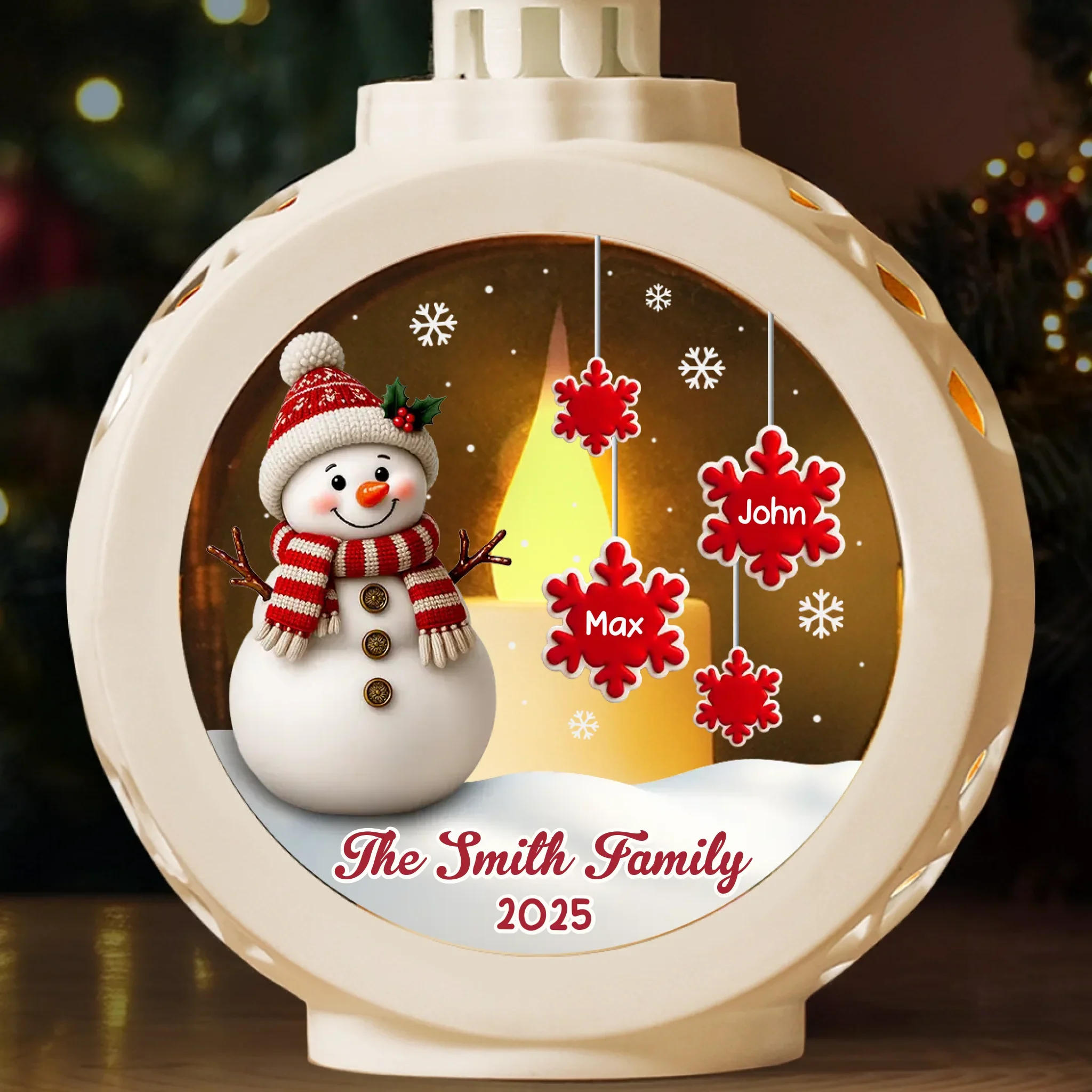 Custom Snowman Candlelight Lantern Ornament -  Personalized Christmas Birthday Gifts For Mom, Dad, Brother, Sister, Kids - Memories Grow Strong With Family - Image 3