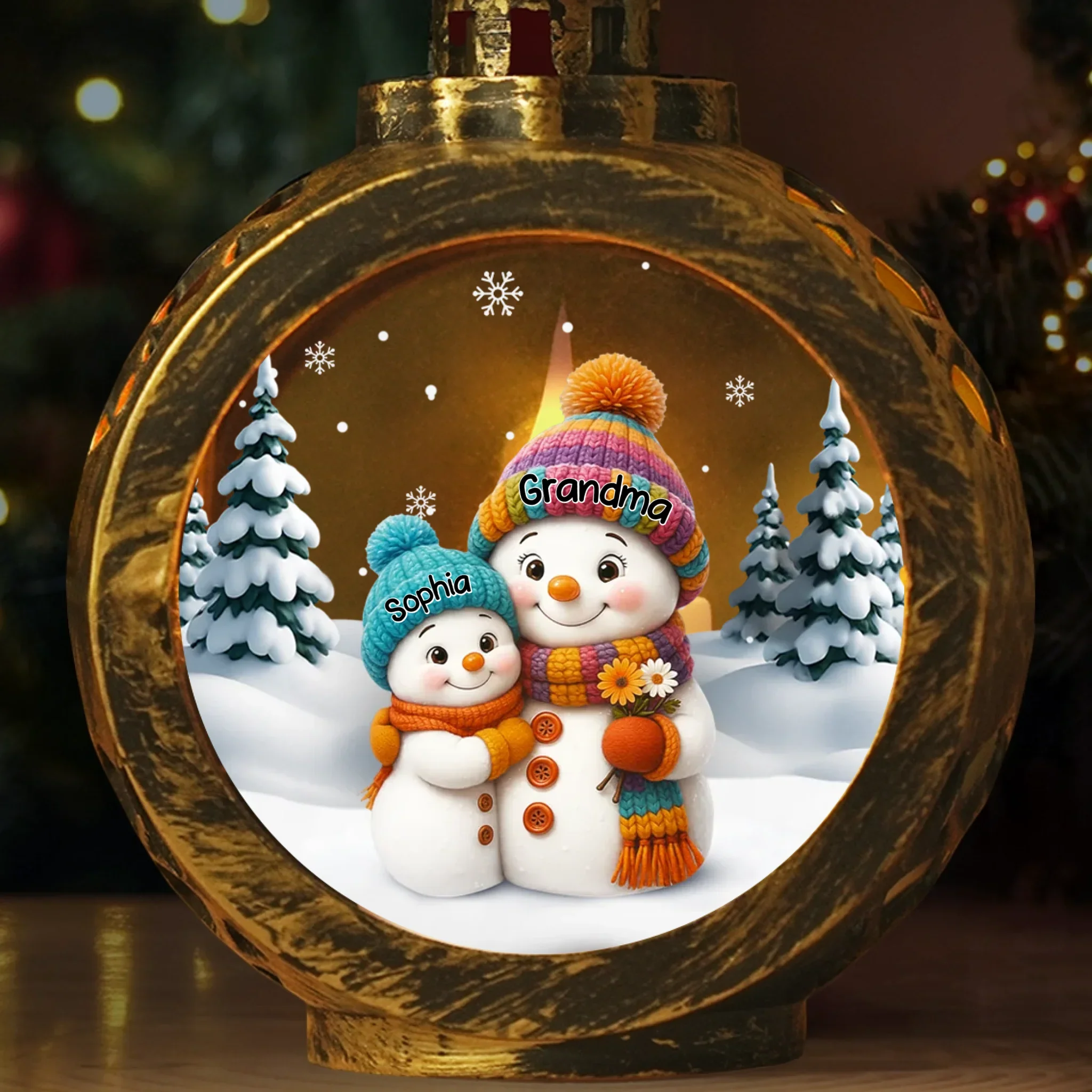 Custom Snowman Candlelight Lantern Ornament - Personalized Christmas Birthday Gifts For Mom, Grandma - Snowy Days Warm Hugs - Image 2