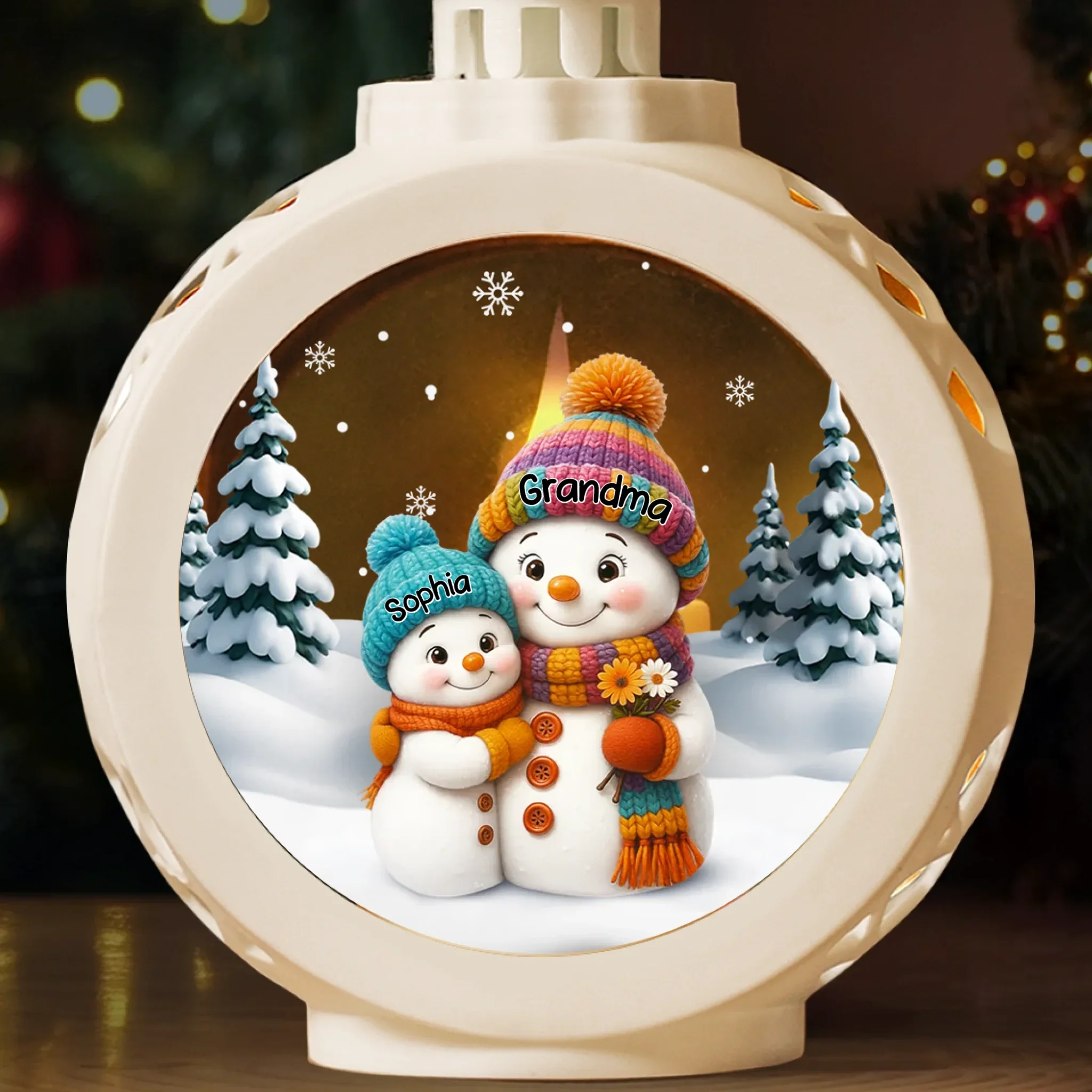 Custom Snowman Candlelight Lantern Ornament - Personalized Christmas Birthday Gifts For Mom, Grandma - Snowy Days Warm Hugs - Image 3