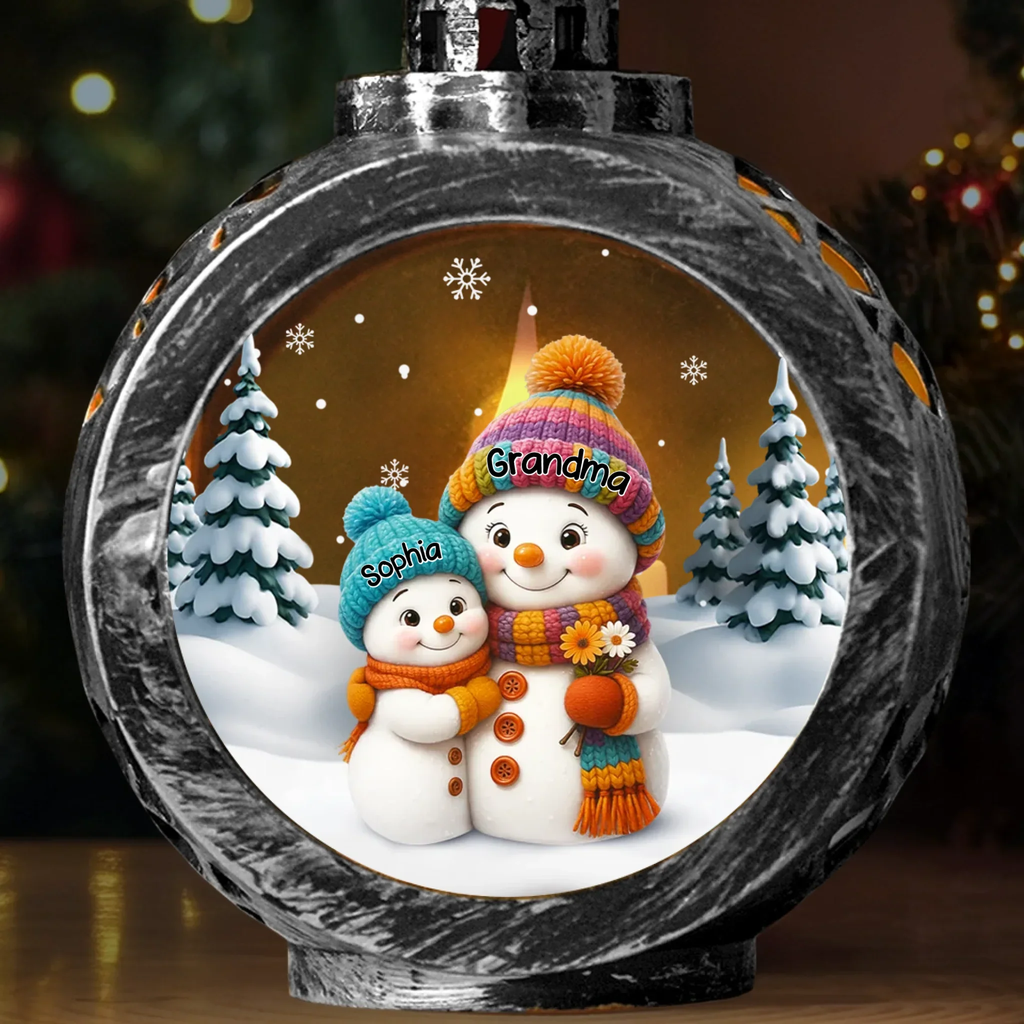 Custom Snowman Candlelight Lantern Ornament - Personalized Christmas Birthday Gifts For Mom, Grandma - Snowy Days Warm Hugs - Image 4