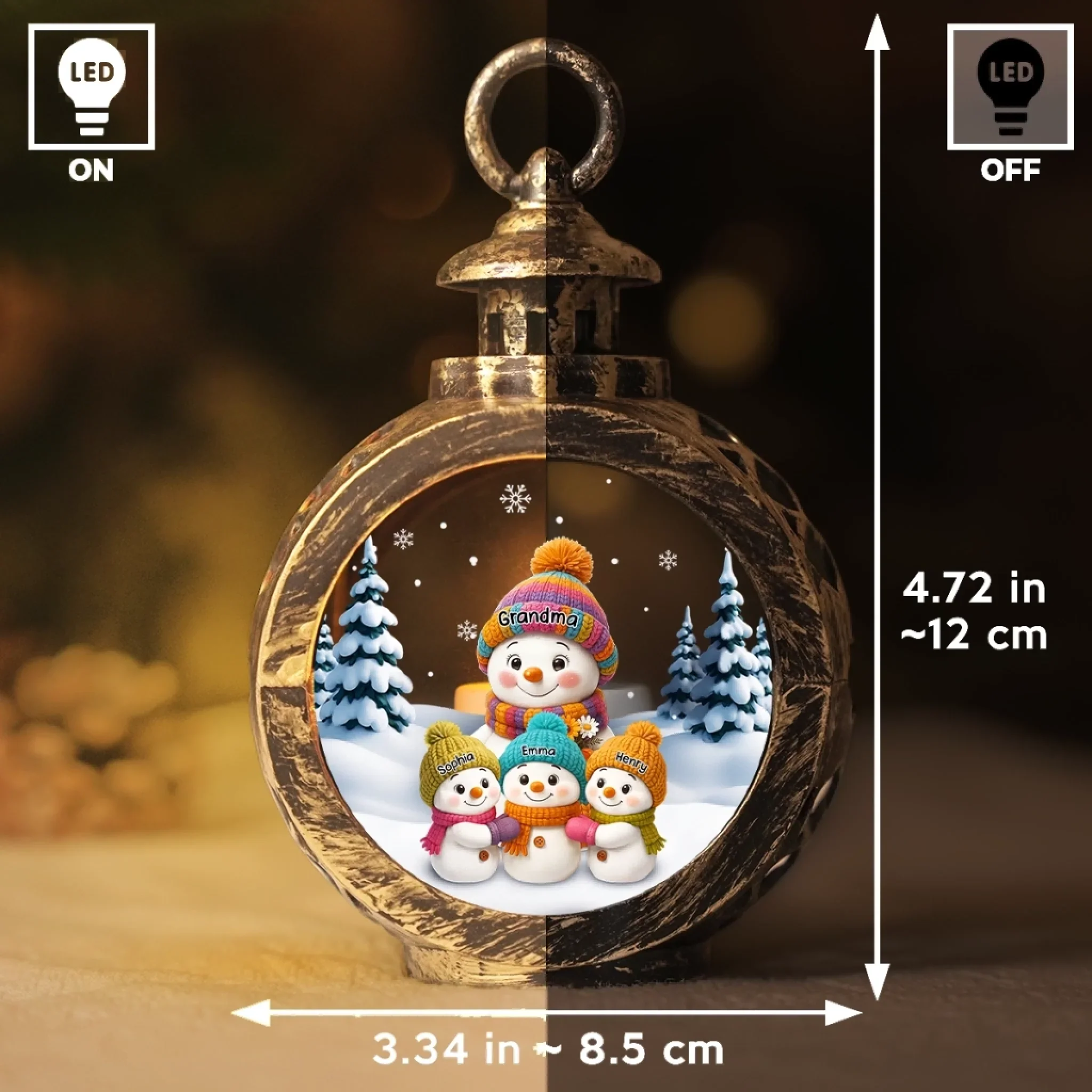 Custom Snowman Candlelight Lantern Ornament - Personalized Christmas Birthday Gifts For Mom, Grandma - Snowy Days Warm Hugs - Image 6