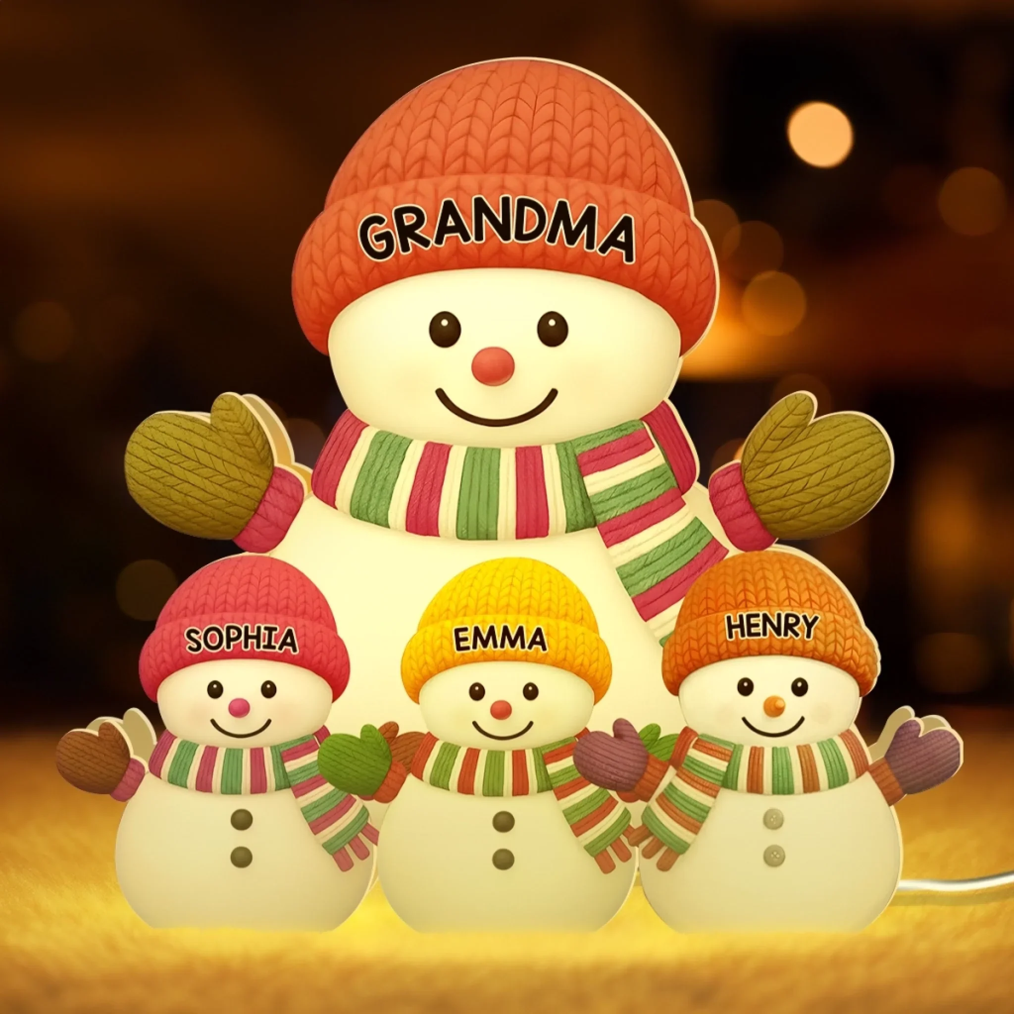 Custom Snowman Shaped Light Box - Personalized Christmas Birthday Gifts For Grandpa, Grandma - A Snowman Family Full Of Joy - Image 3