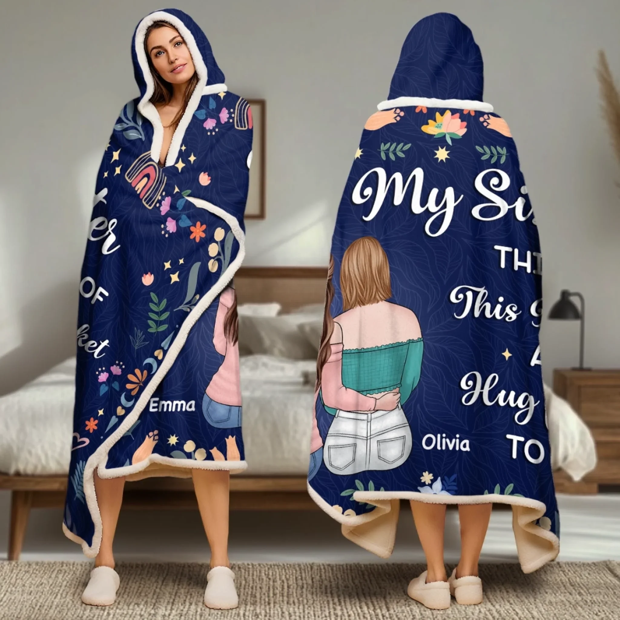 Custom Snuggle Blanket, Hoodie Blanket - Personalized Best Friend Birthday Gifts For Women, Besties, Sisters, BFF - Besties Make Life Sparkle Brighter - Image 4