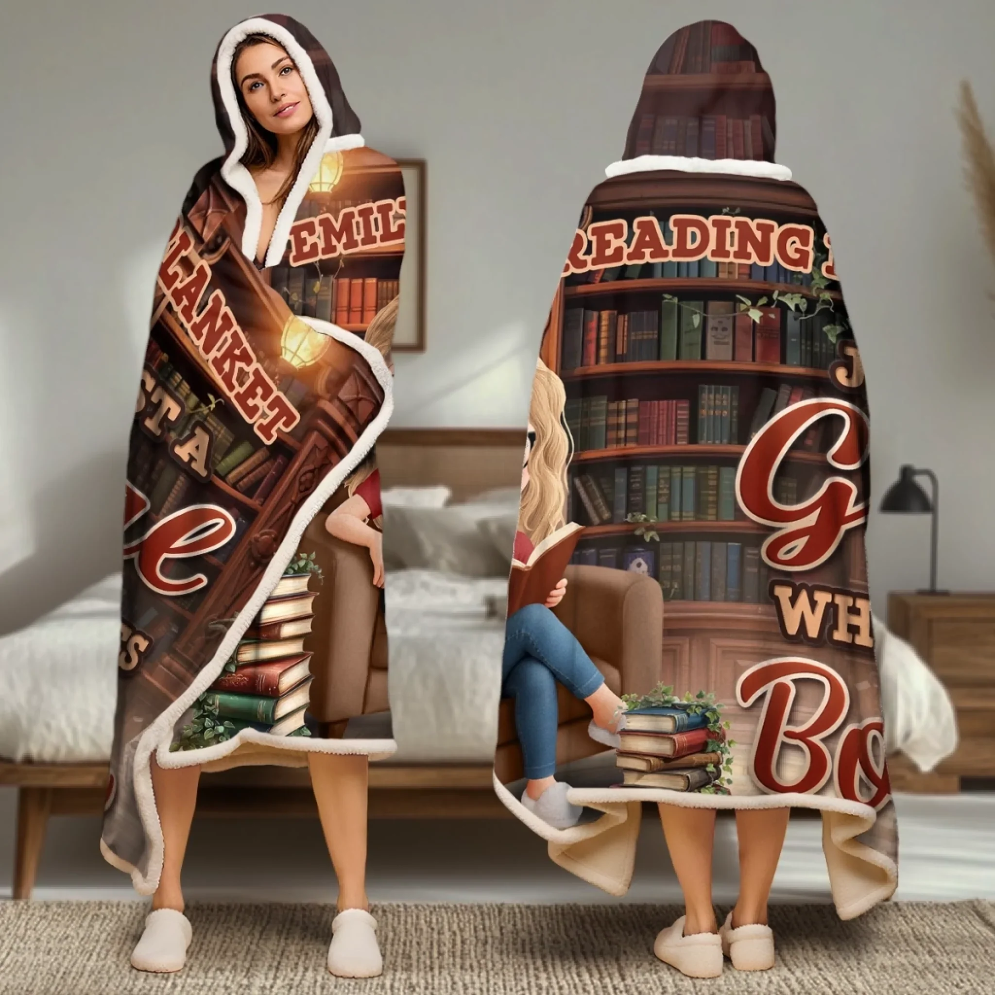 Custom Snuggle Blanket, Hoodie Blanket - Personalized Bookish Gifts For Book Lovers, Bookworms, Readers - Book Blanket Dreams - Image 4