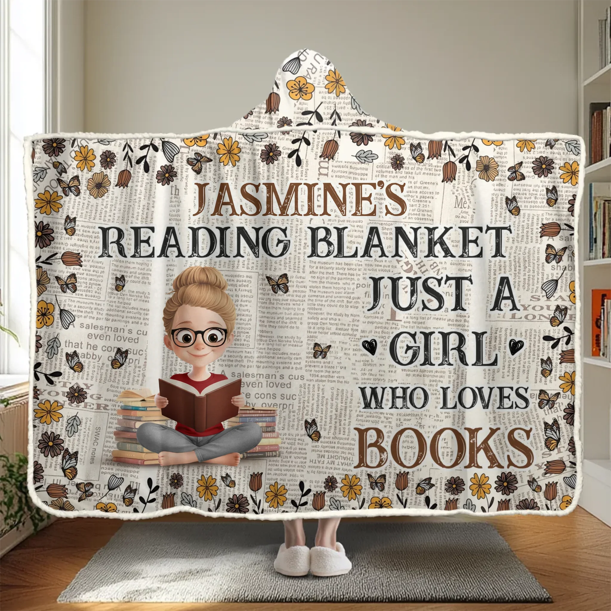 Custom Snuggle Blanket, Hoodie Blanket - Personalized Christmas Bookish Gifts For Book Lovers, Bookworms, Readers - For The Girl Who Lives Between Pages - Image 2