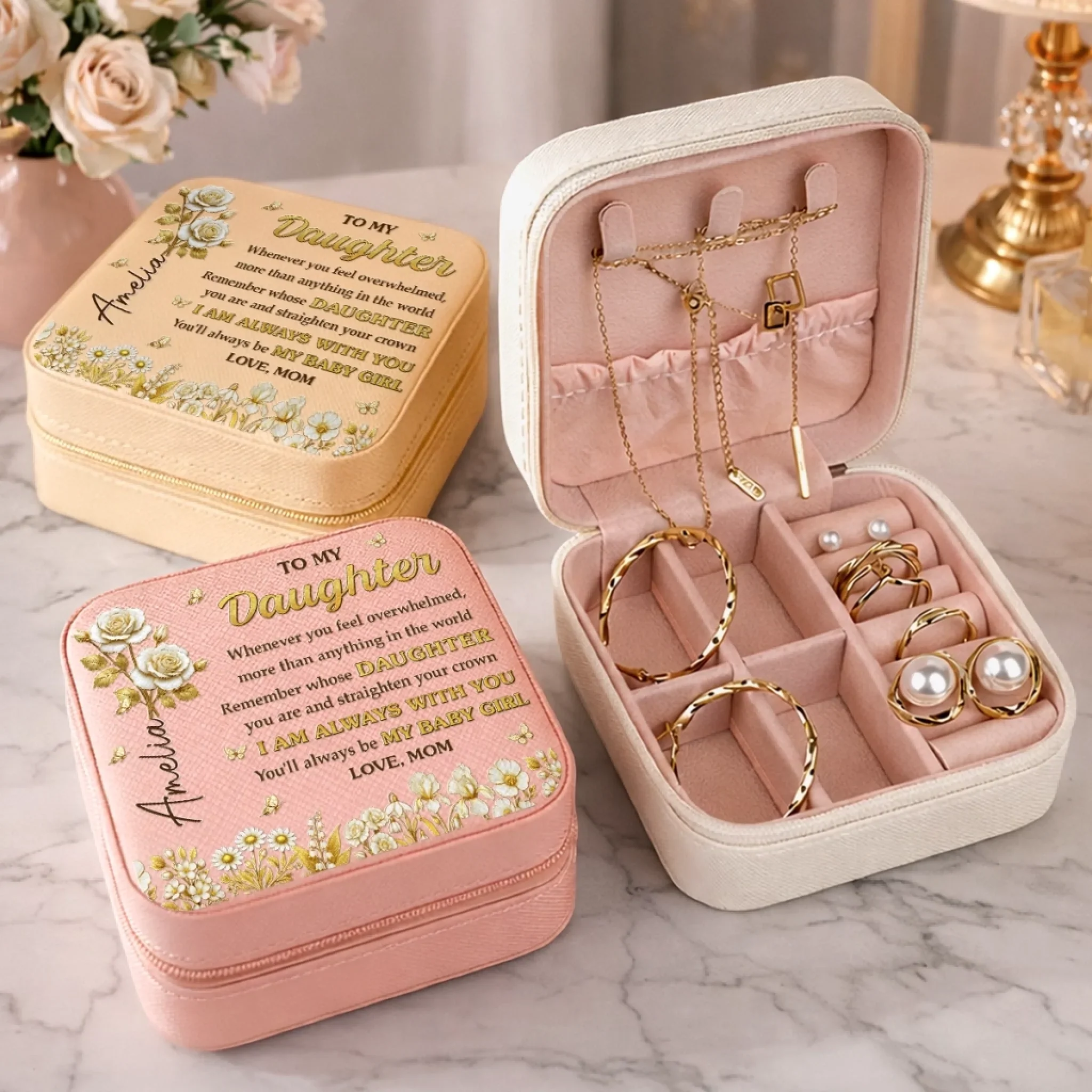 Custom Square Jewelry Case - Personalized Birthday Gifts For Mom, Daughter - Always Loved Beyond Words - Image 7