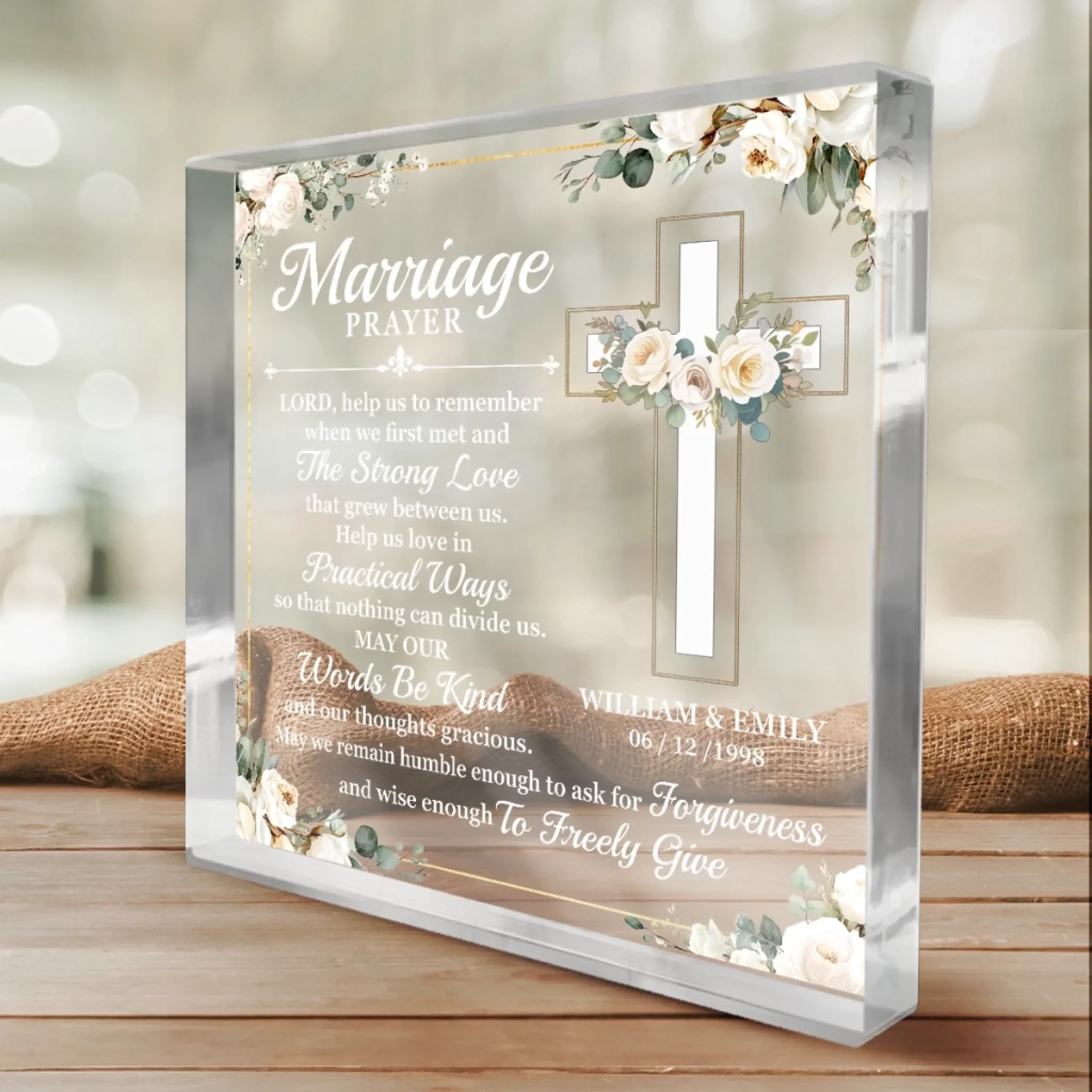 Custom Square Shaped Acrylic Plaque - Personalized   Anniversary Wedding Gifts For Husband And Wife, Him And Her, All Believers, Jesus Lovers - Rooted In Love - Image 4