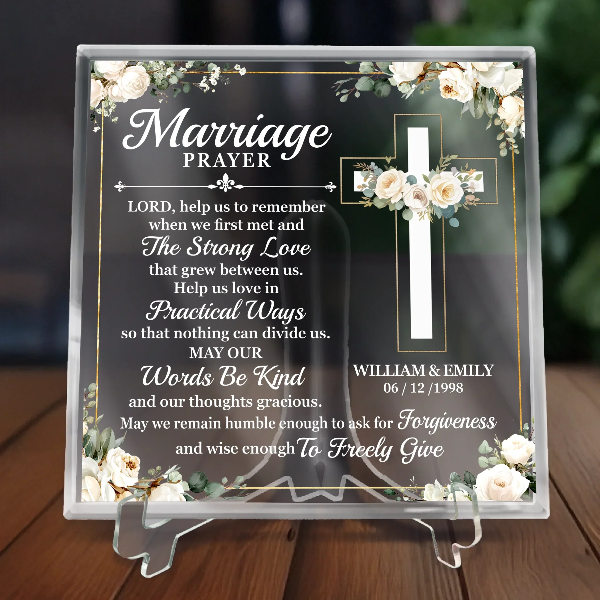 Custom Square Shaped Acrylic Plaque - Personalized   Anniversary Wedding Gifts For Husband And Wife, Him And Her, All Believers, Jesus Lovers - Rooted In Love - Image 6