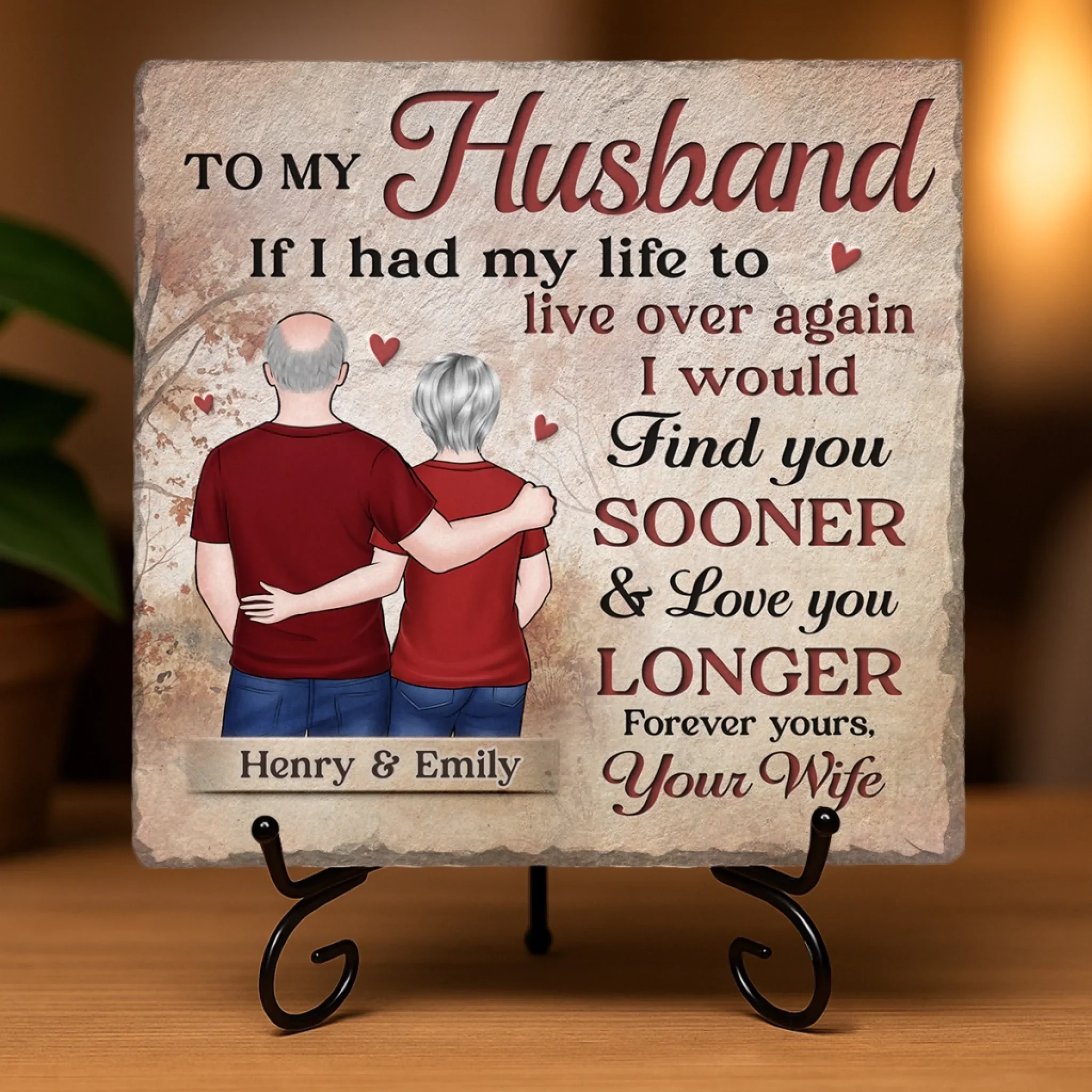 Custom Square Shaped Stone With Stand - Personalized Anniversary Wedding Gifts For Husband And Wife, Him And Her - Old Souls, Endless Love - Image 3