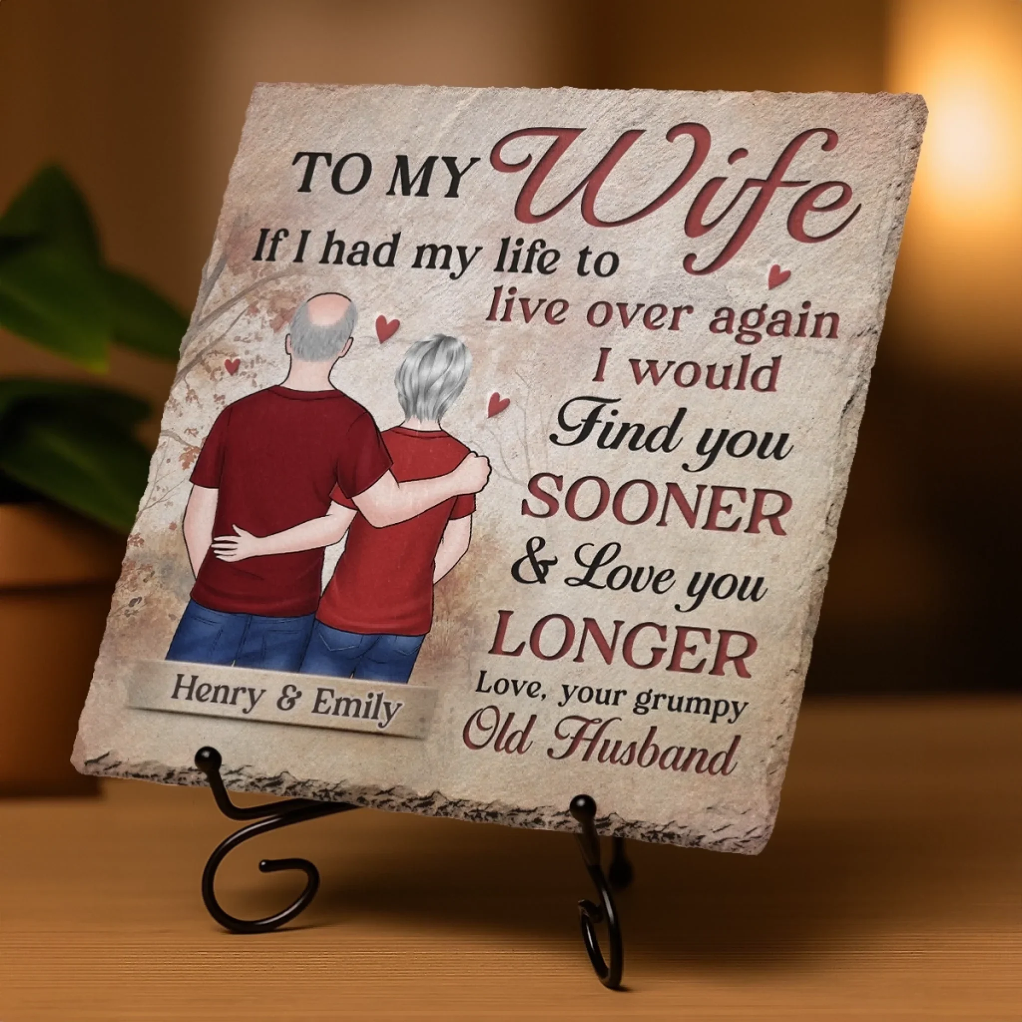 Custom Square Shaped Stone With Stand - Personalized Anniversary Wedding Gifts For Husband And Wife, Him And Her - Old Souls, Endless Love - Image 4