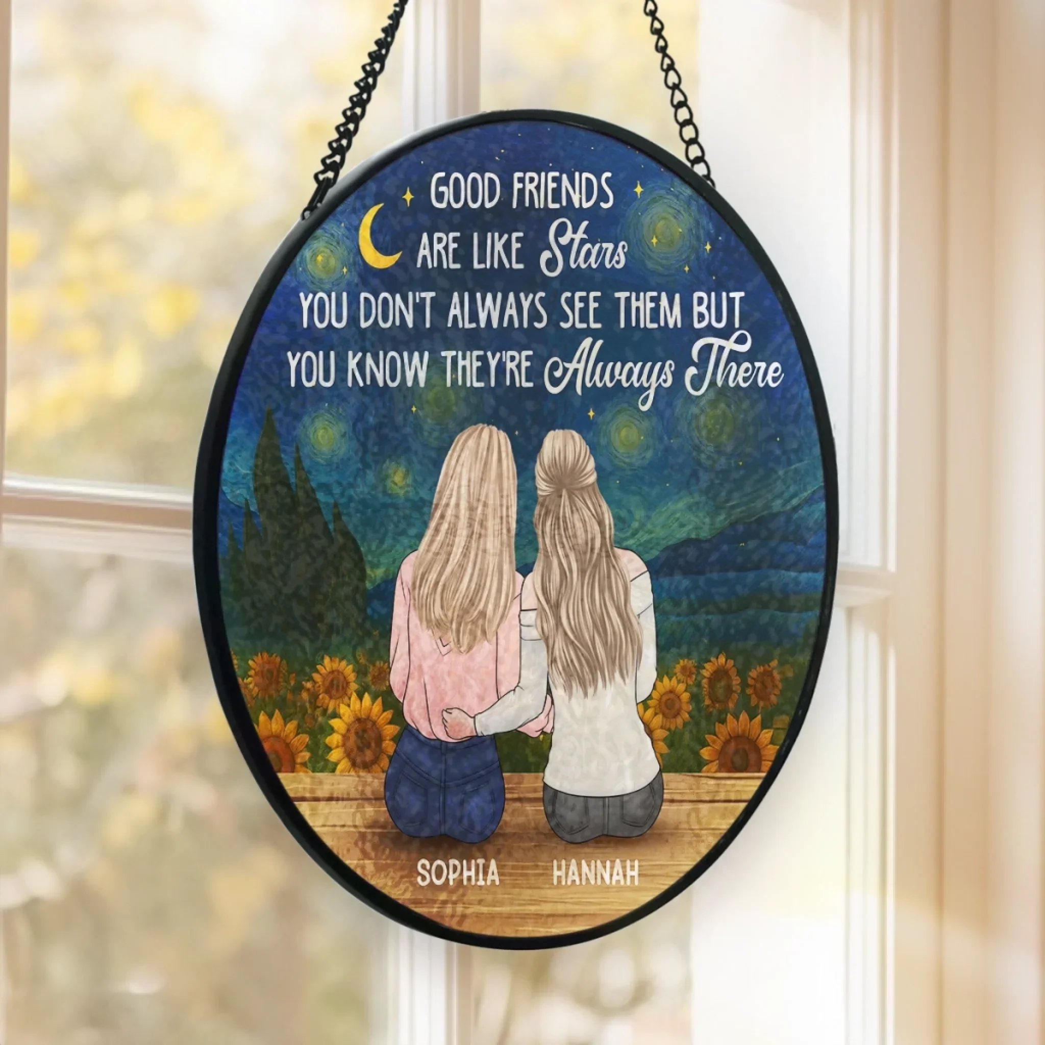 Custom Stained Glass Window Hanging Suncatcher - Personalized Best Friend Birthday Gifts For Women, Besties, Sisters, BFF - Together Is My Favorite Place - Image 3