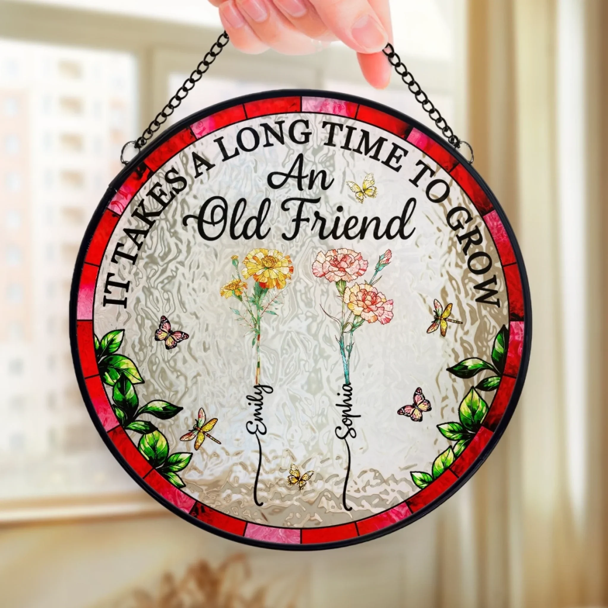 Custom Stained Glass Window Hanging Suncatcher - Personalized Best Friend Birthday Gifts For Women - Blooming Bonds That Last Forever - Image 4