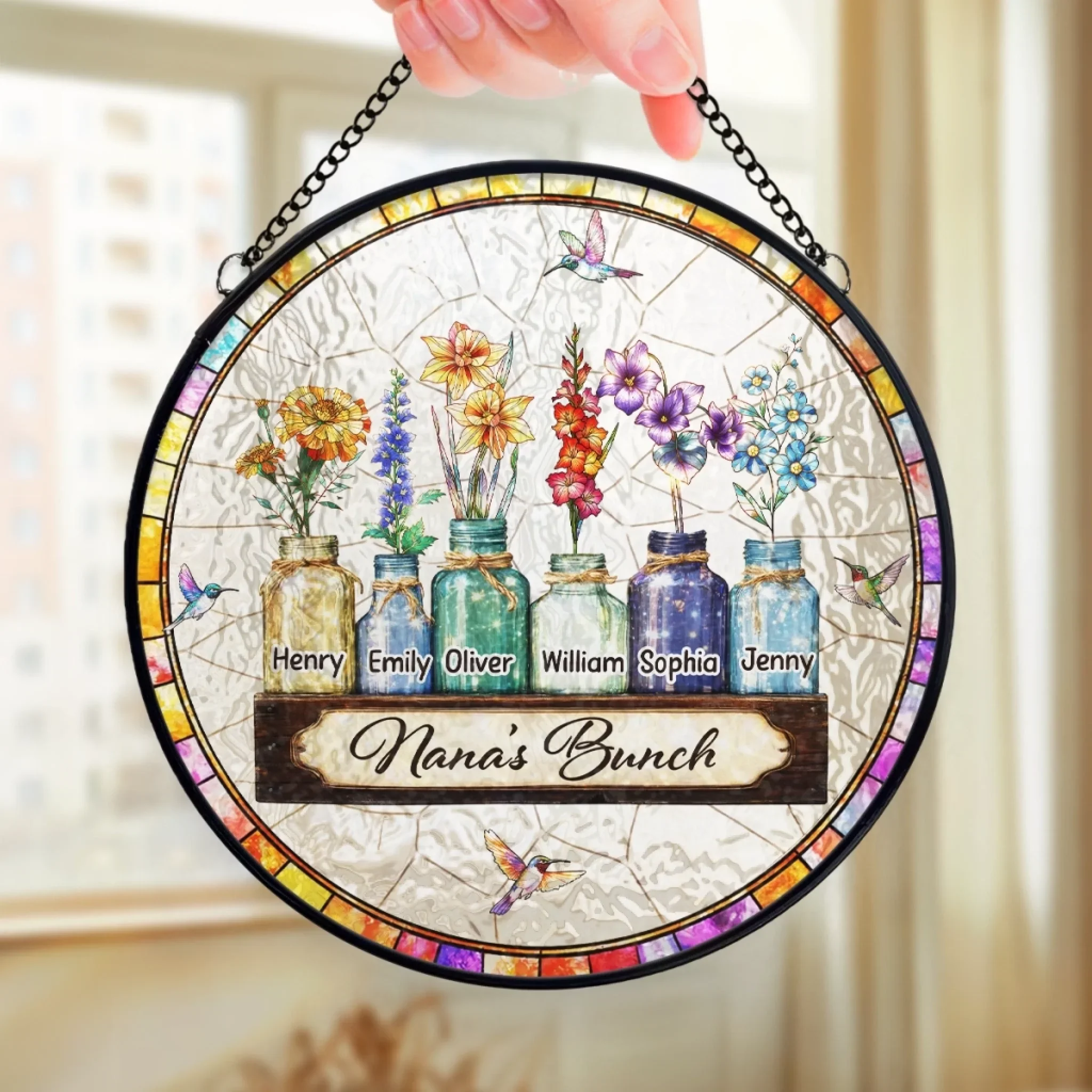 Custom Stained Glass Window Hanging Suncatcher - Personalized Mother's Day Birthday Gifts For Mom, Grandma - Nana’s Sunshine Crew - Image 4