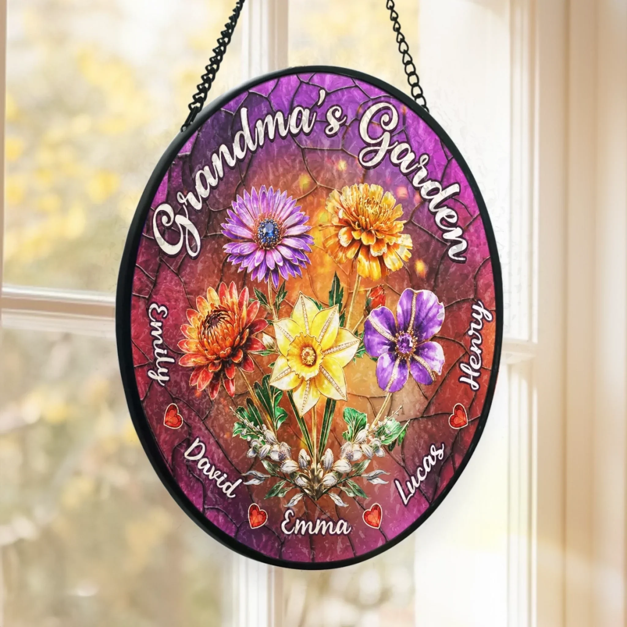 Custom Stained Glass Window Hanging Suncatcher - Personalized Mother's Day Gifts For Mom, Grandma - Love Makes This Garden Grow - Image 3