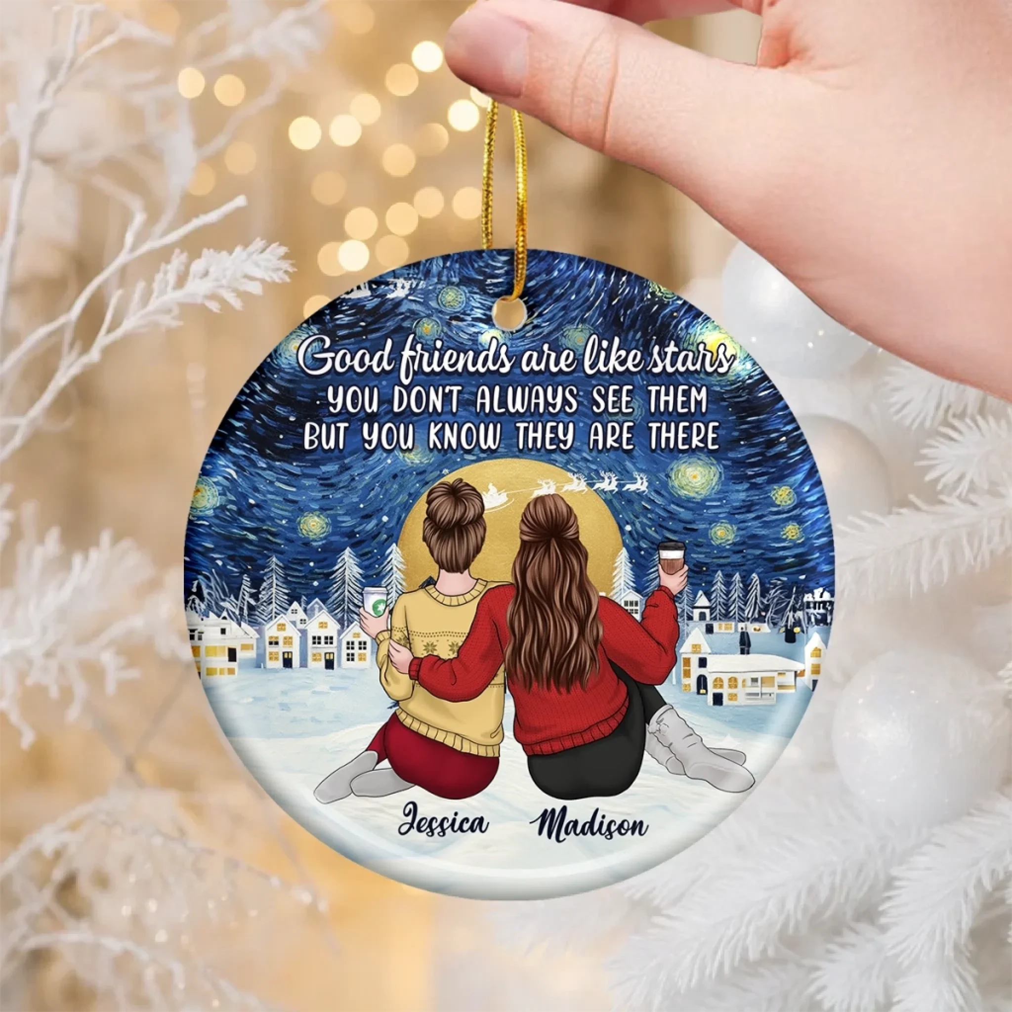 Custom Starry Night Ceramic Ornament - Personalized Best Friend Christmas Birthday Gifts For Women, Besties, Sisters, BFF - Our Bond Our Joy - Image 3