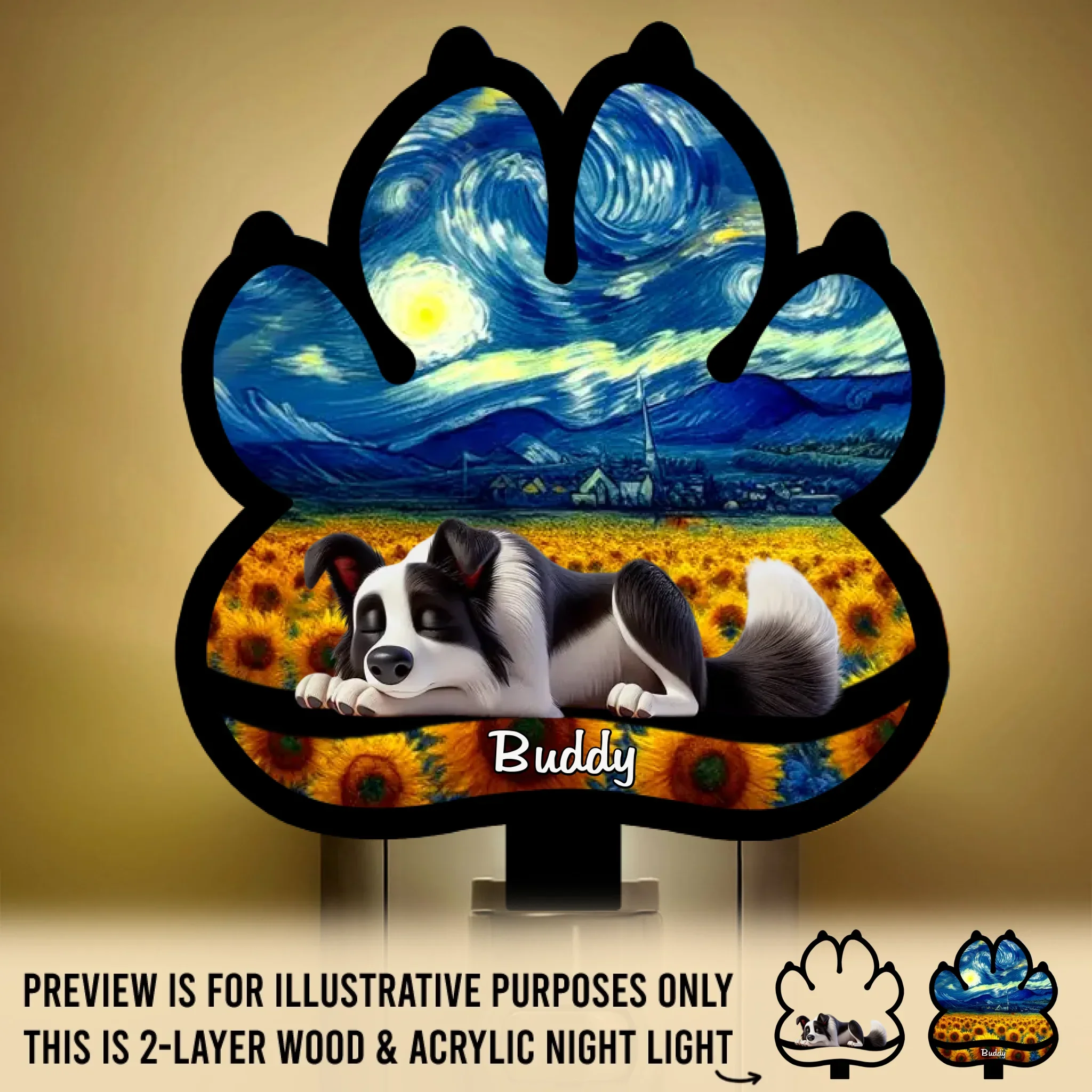 Custom Starry Night Wood And Acrylic Night Light - Personalized Pet Memorial Sympathy Gifts For Dogs - Forever Loved Never Forgotten - Image 2