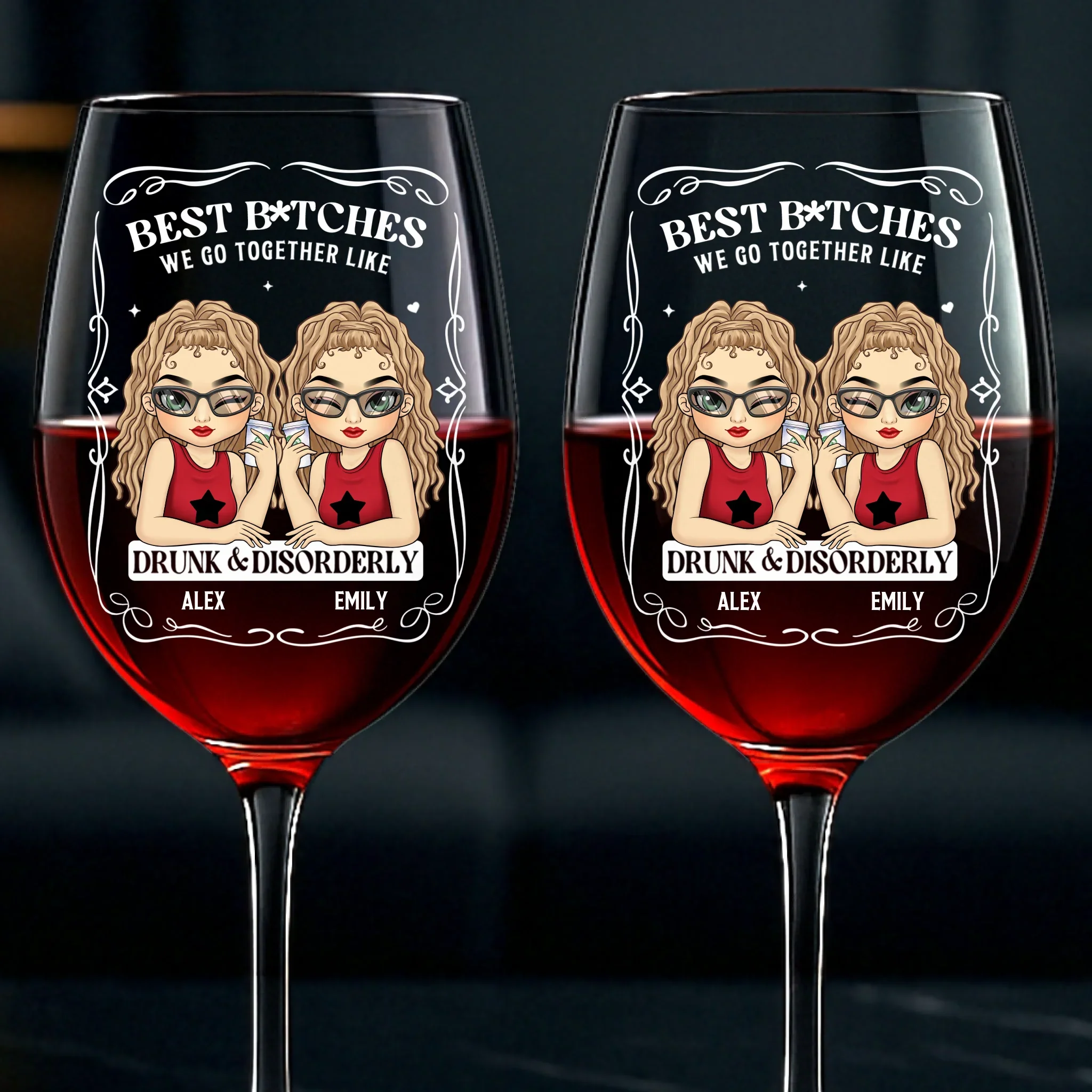 Custom Stemmed Wine Glass - Personalized Best Friend Birthday Gifts For Women, Besties, Sisters, BFF - Trouble Makers Till The End - Image 2