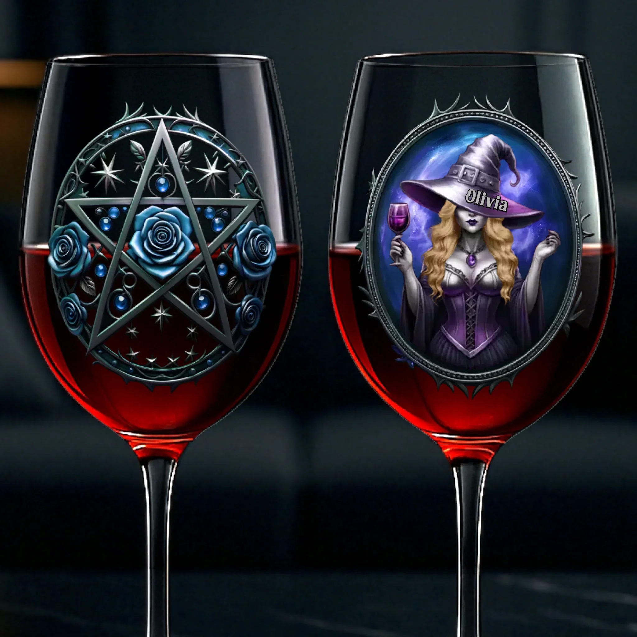 Custom Stemmed Wine Glass - Personalized Best Friend Birthday Gifts For Women, Besties, Sisters, BFF - Witch Vibes Only This Halloween - Image 2