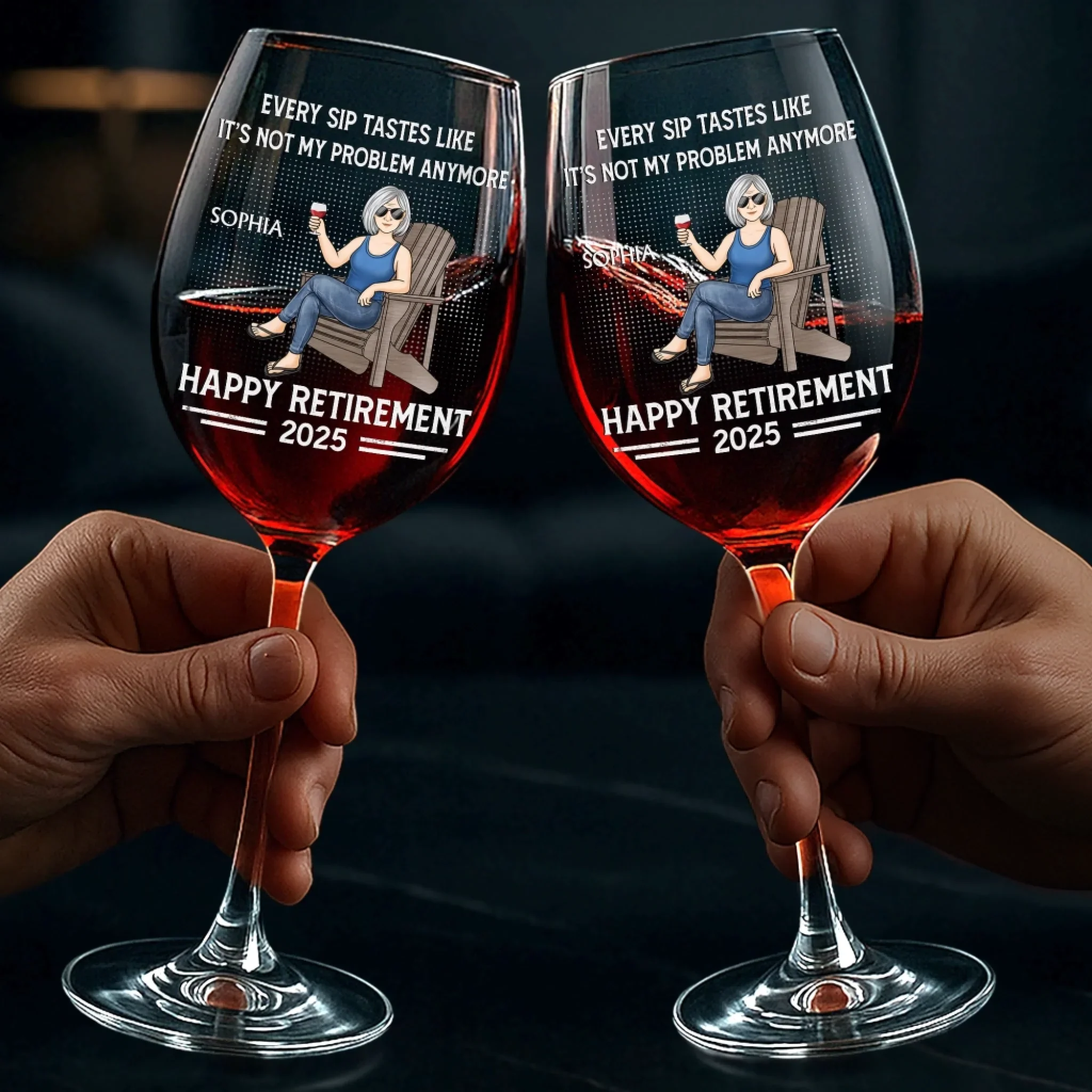 Custom Stemmed Wine Glass - Personalized Retirement Gifts For Women, Men - Retired And Relaxed - Image 3