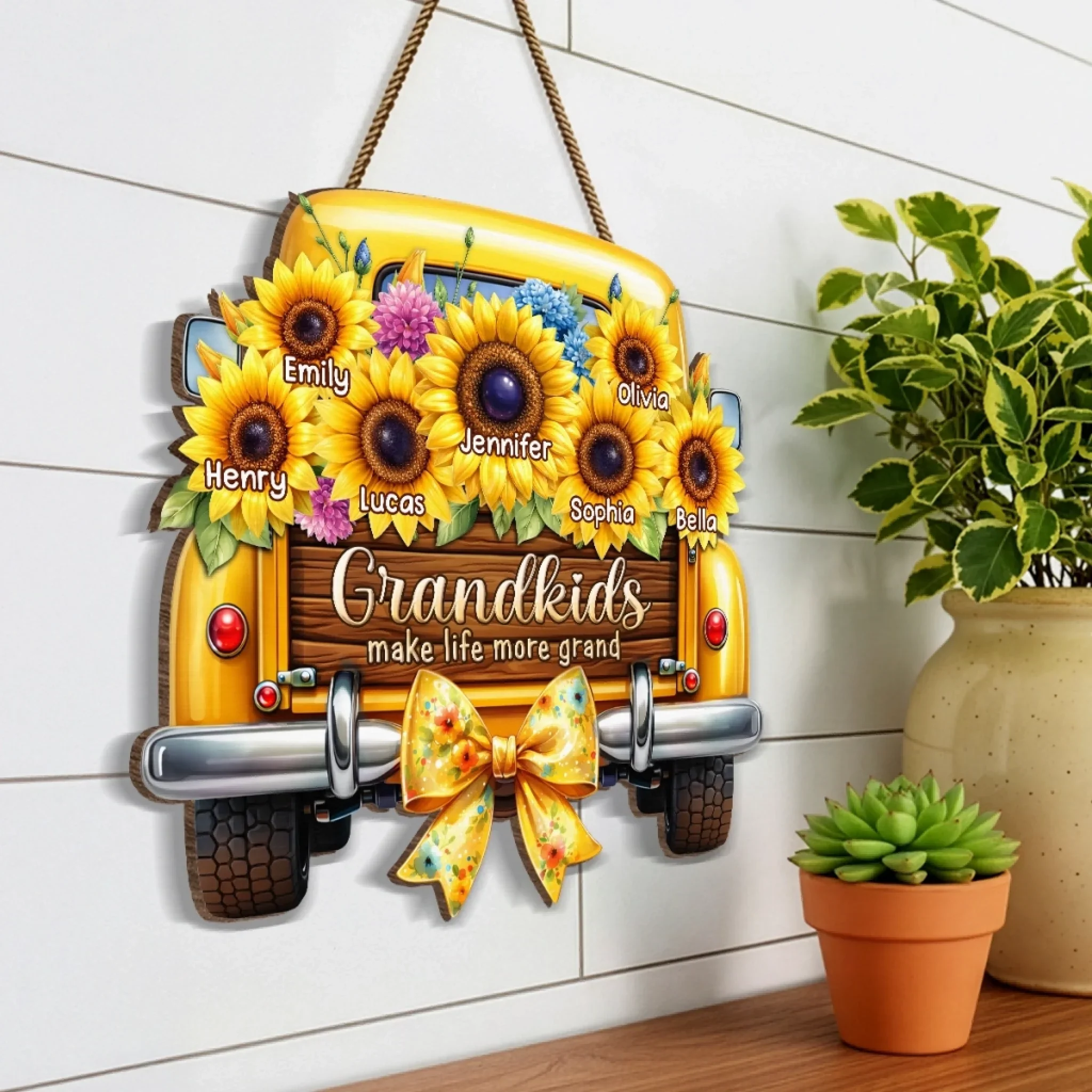 Custom Sunflower Wood Sign - Personalized Mother's Day Birthday Gifts For Mom, Grandma - Grandkids Make Every Trip Golden - Image 5