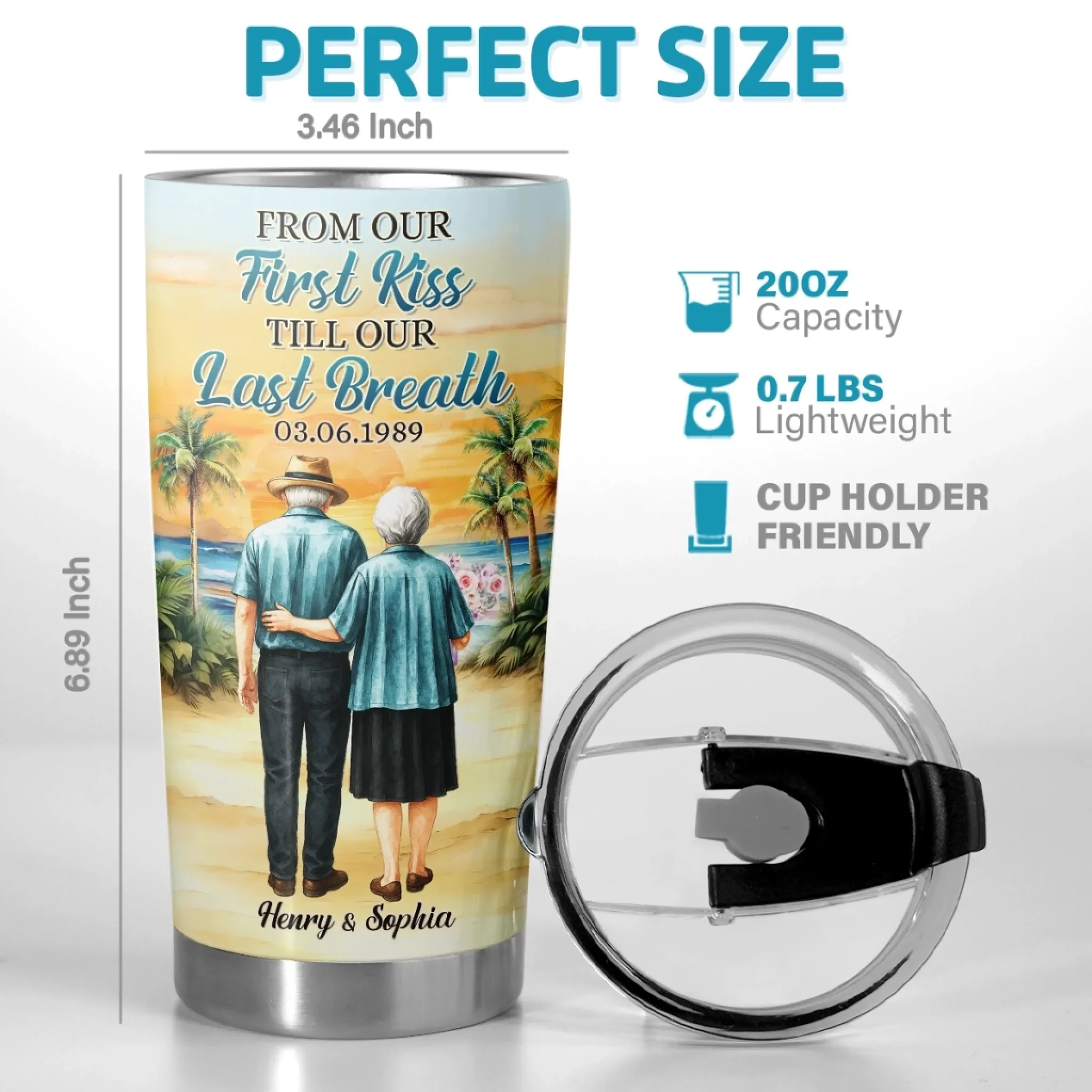 Custom Tumbler - Personalized Anniversary Wedding Gifts For Husband And Wife, Him And Her - First Kiss, Endless Love Journey - Image 3