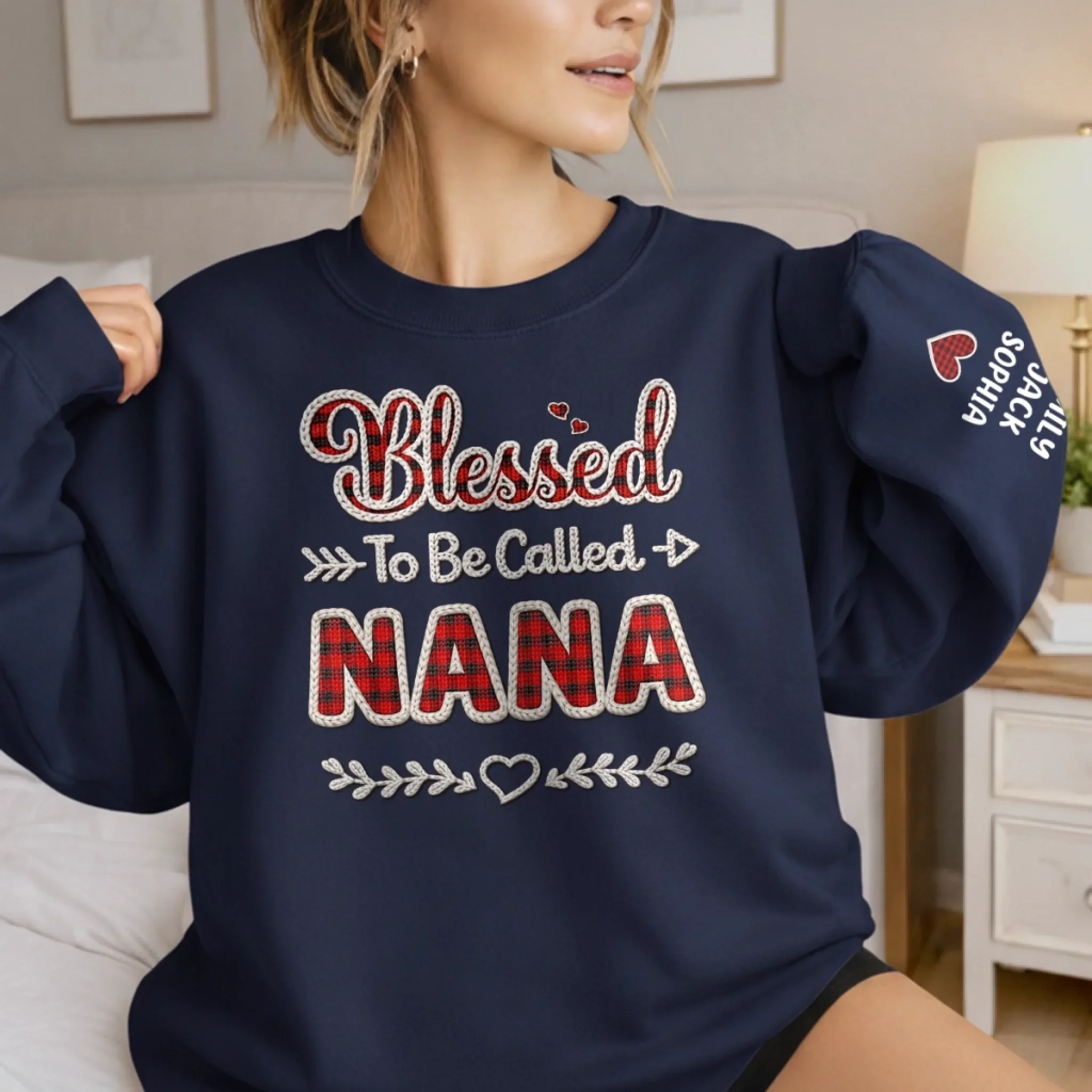 Custom Unisex Sweater, Hoodie With Design On Sleeve - Personalized Mother's Day Gifts For Mom, Grandma - Heart Full Of Love - Image 2