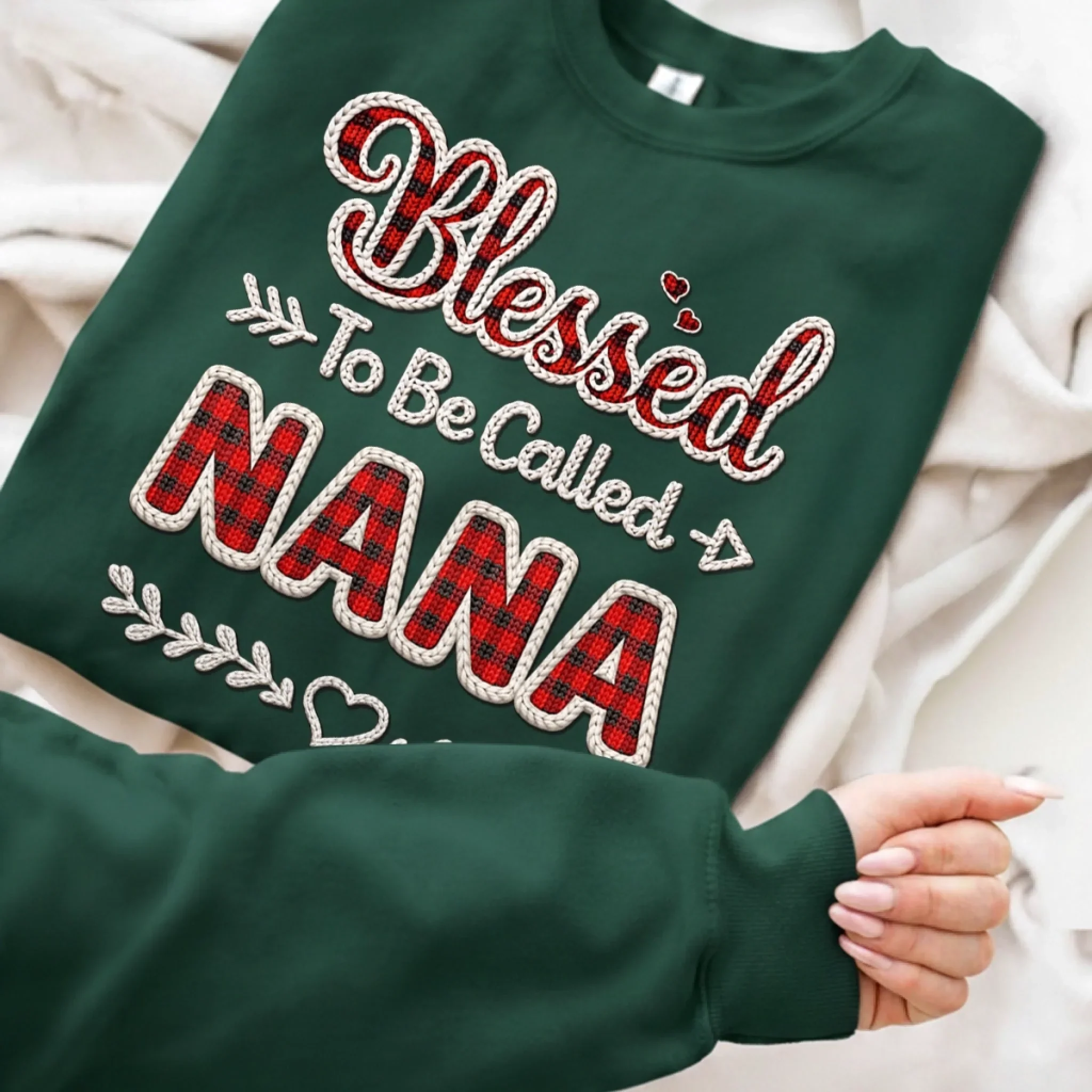Custom Unisex Sweater, Hoodie With Design On Sleeve - Personalized Mother's Day Gifts For Mom, Grandma - Heart Full Of Love - Image 4