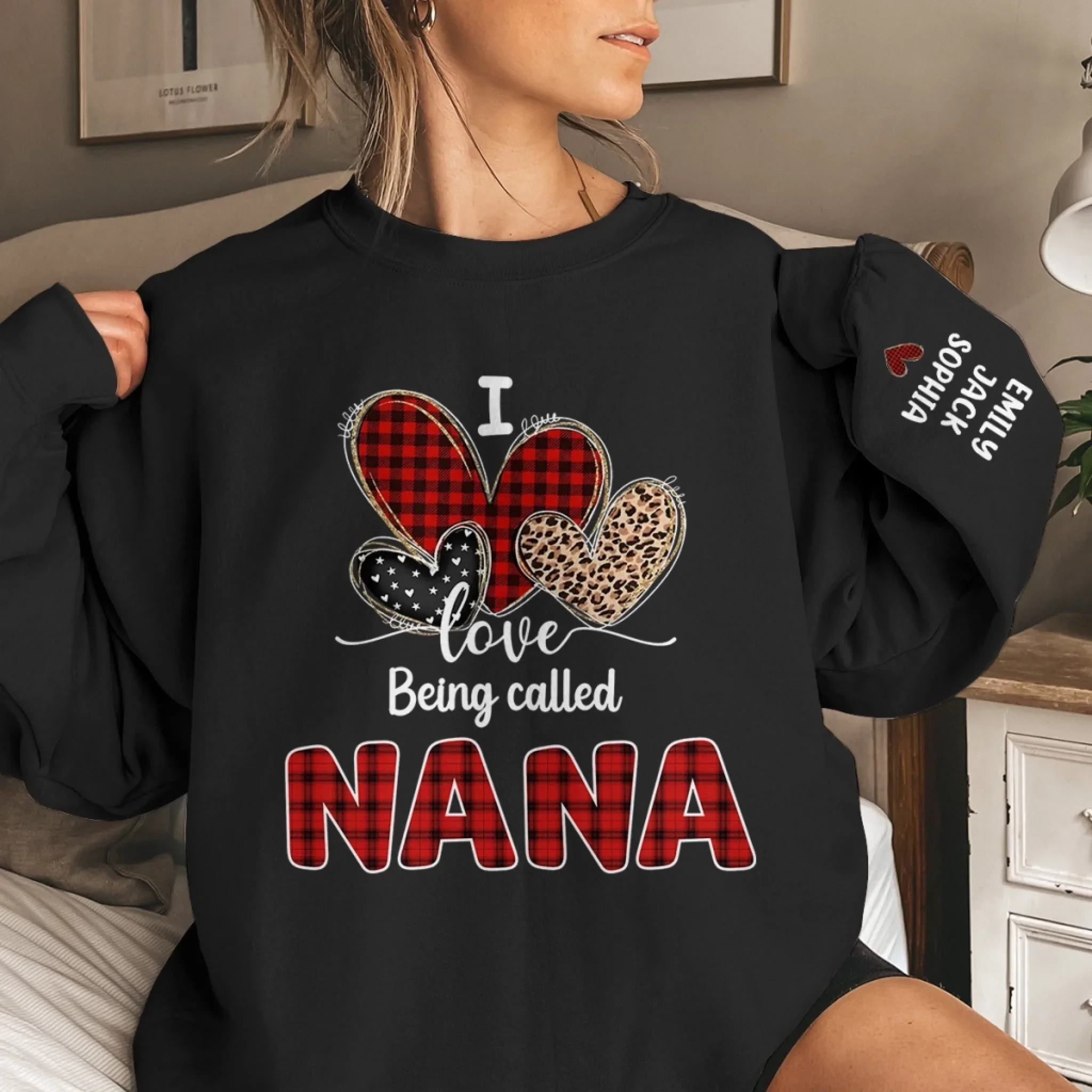 Custom Unisex Sweatshirt, Hoodie With Design On Sleeve - Personalized Birthday Gifts For Mom, Grandma - Made With Love For You - Image 3