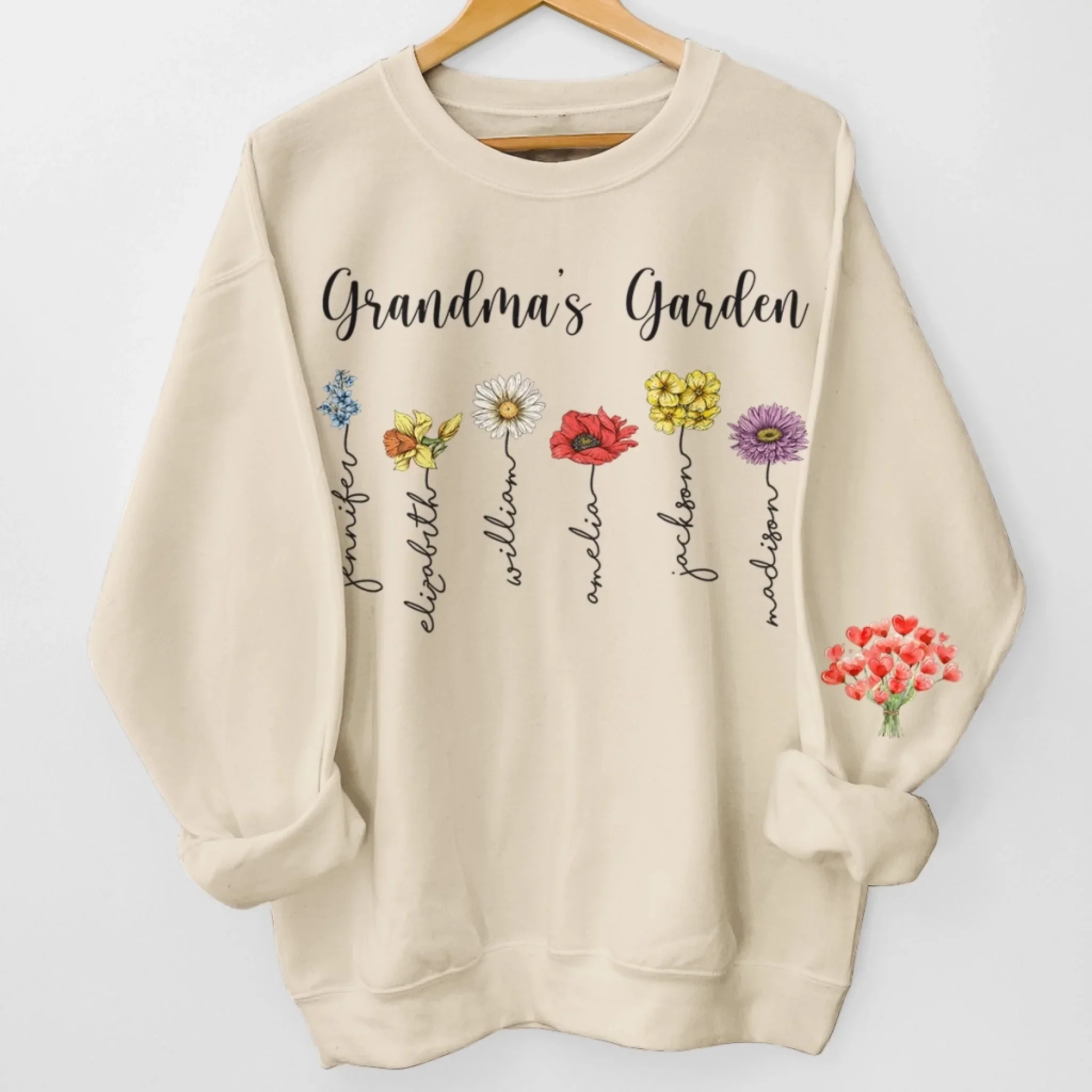 Custom Unisex Sweatshirt, Hoodie With Design On Sleeve - Personalized Birthday Gifts For Mom, Grandma - Wrapped In Love