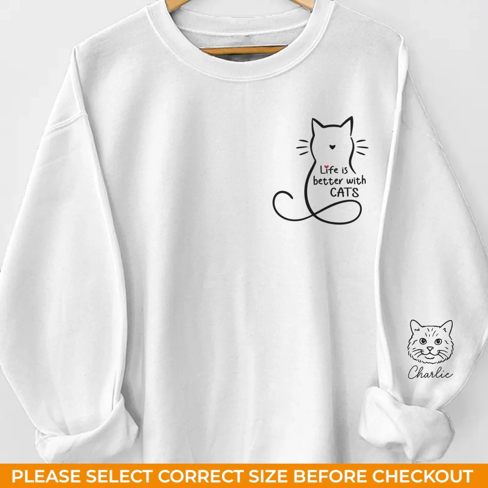 Custom Unisex Sweatshirt, Hoodie With Design On Sleeve - Personalized Christmas Birthday Gifts For Cat Lovers, Cat Mom And Dad - Cats Rule, Humans Drool - Image 2