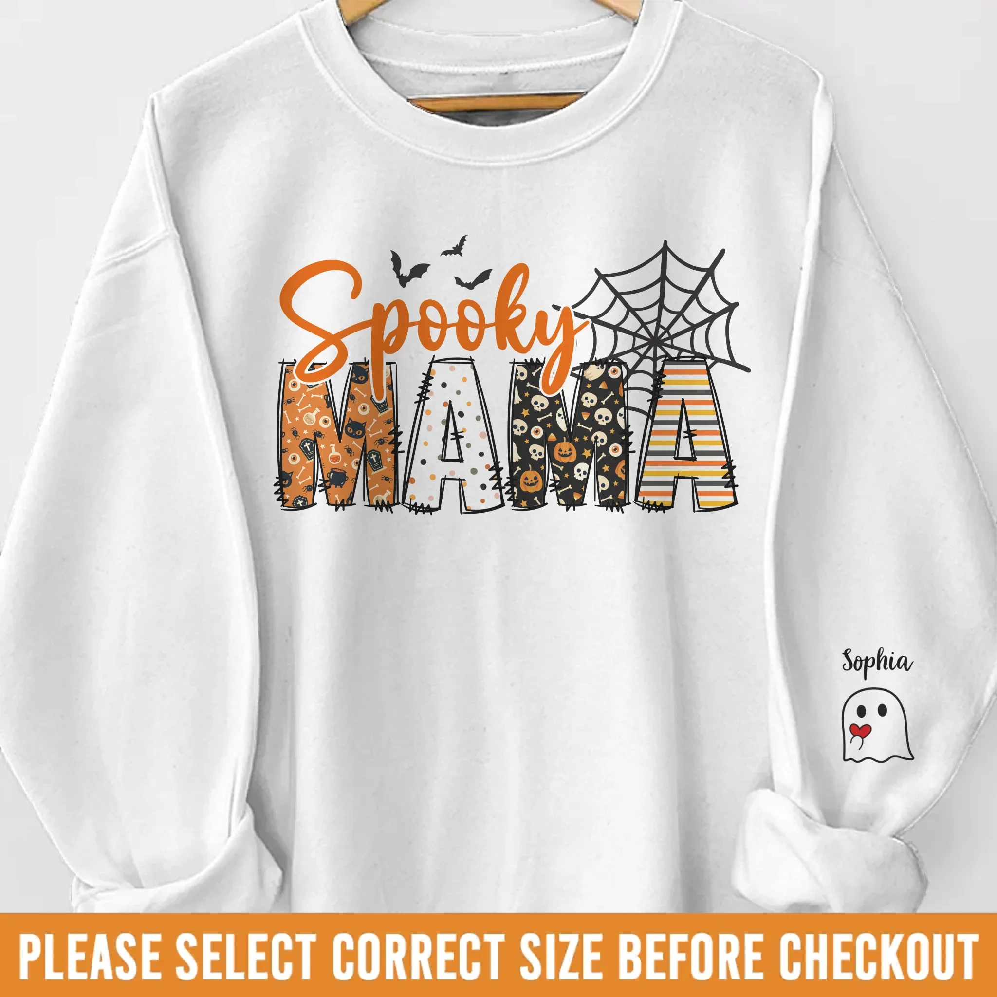 Custom Unisex Sweatshirt, Hoodie With Design On Sleeve - Personalized Halloween Birthday Gifts For Mom, Grandma - Family Together Under Pumpkin Glow - Image 2