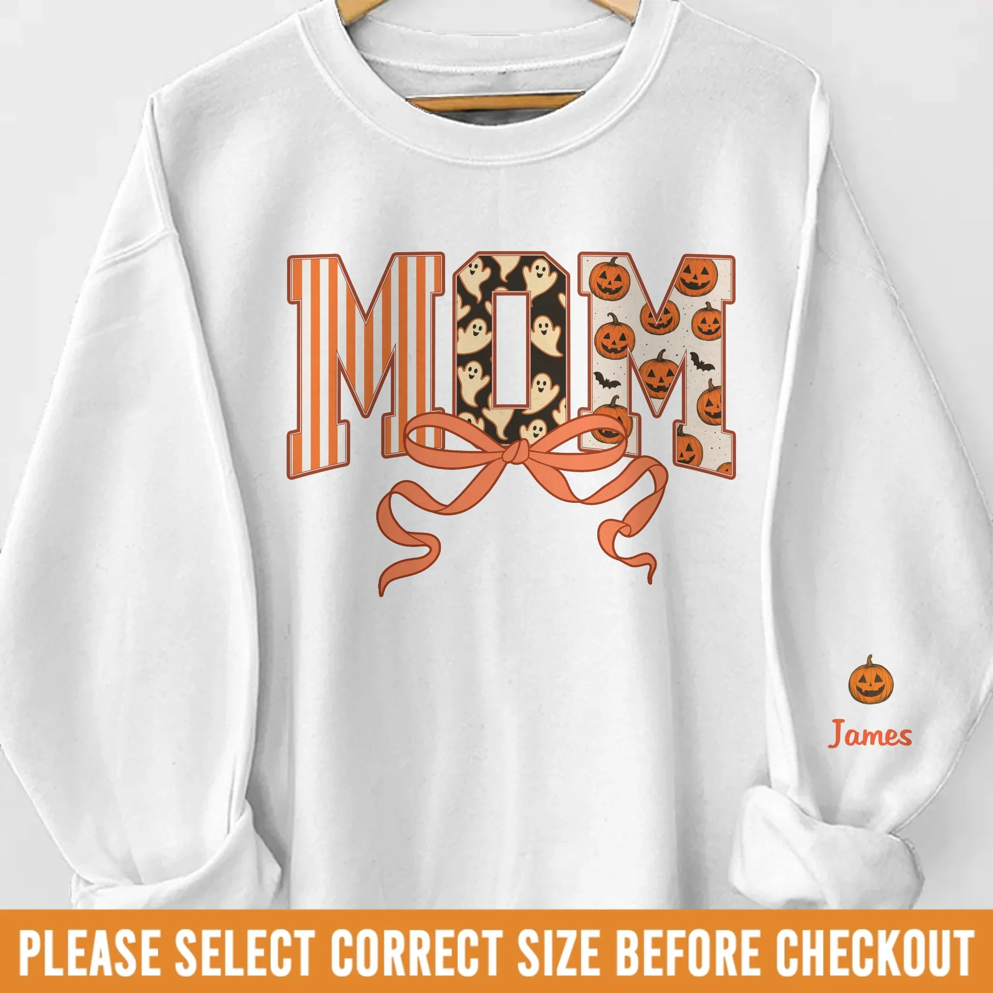 Custom Unisex Sweatshirt, Hoodie With Design On Sleeve - Personalized Halloween Birthday Gifts For Mom, Grandma - Spooky Nights With Family Light - Image 2