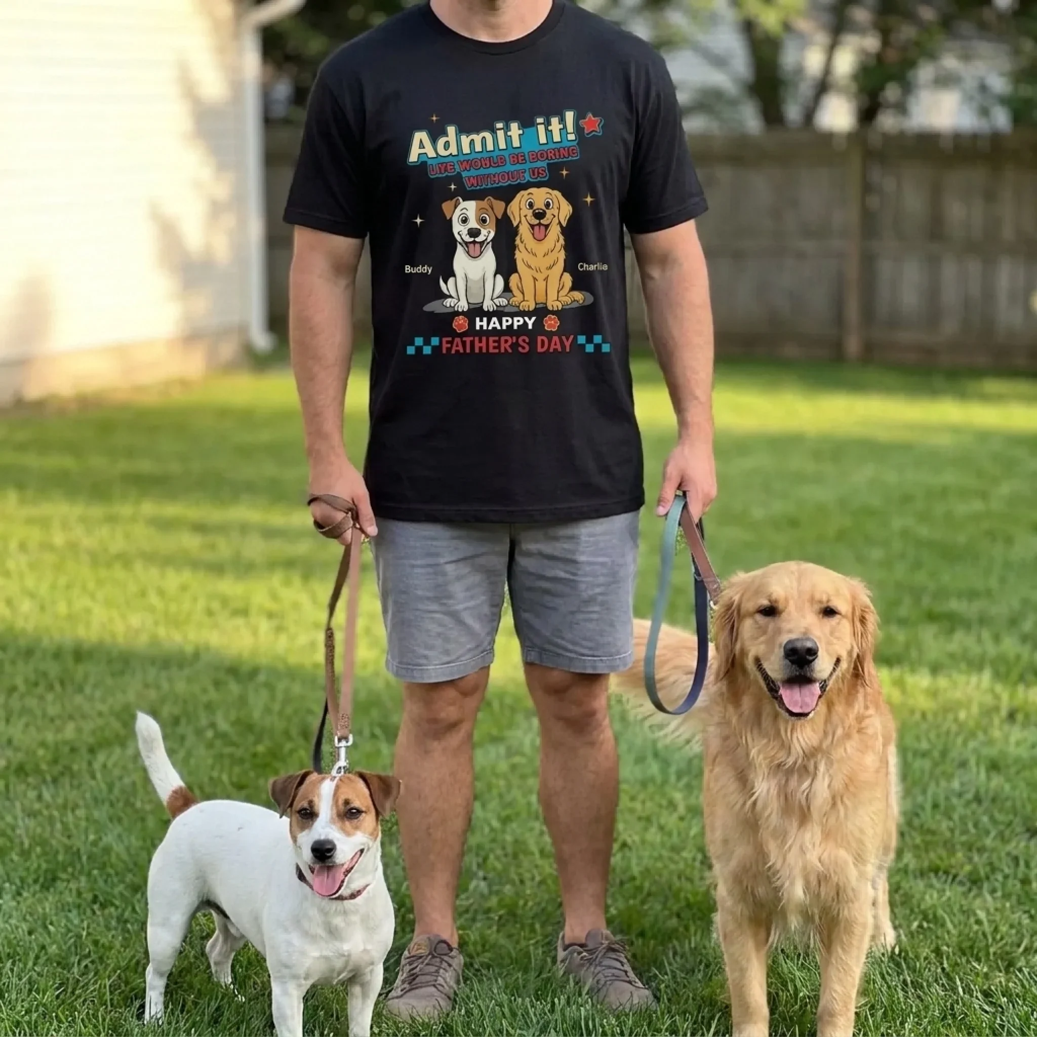 Custom Unisex T-shirt, Premium T-shirt, Hoodie - Personalized Father's Day Gifts For Dog Lovers, Dog Dad And Mom - Happy Chaos, Happy Dad - Image 5