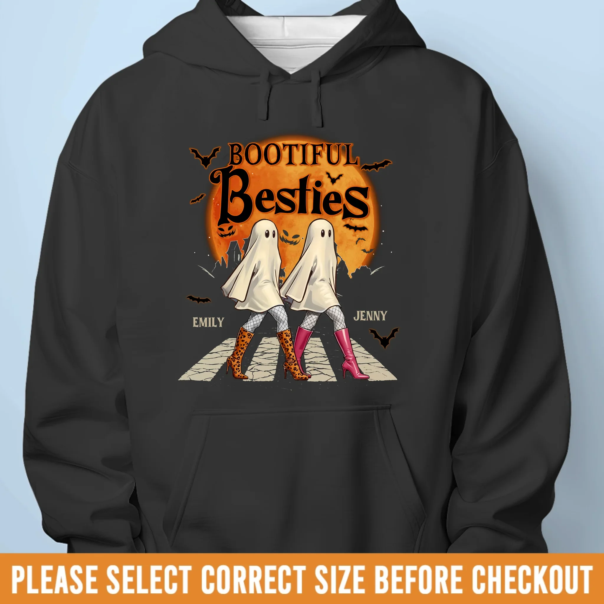 Custom Unisex T-shirt, Premium T-shirt, Hoodie - Personalized Halloween Birthday Gifts For Women, Besties, Sisters, BFF - Haunted By Laughter Together - Image 7