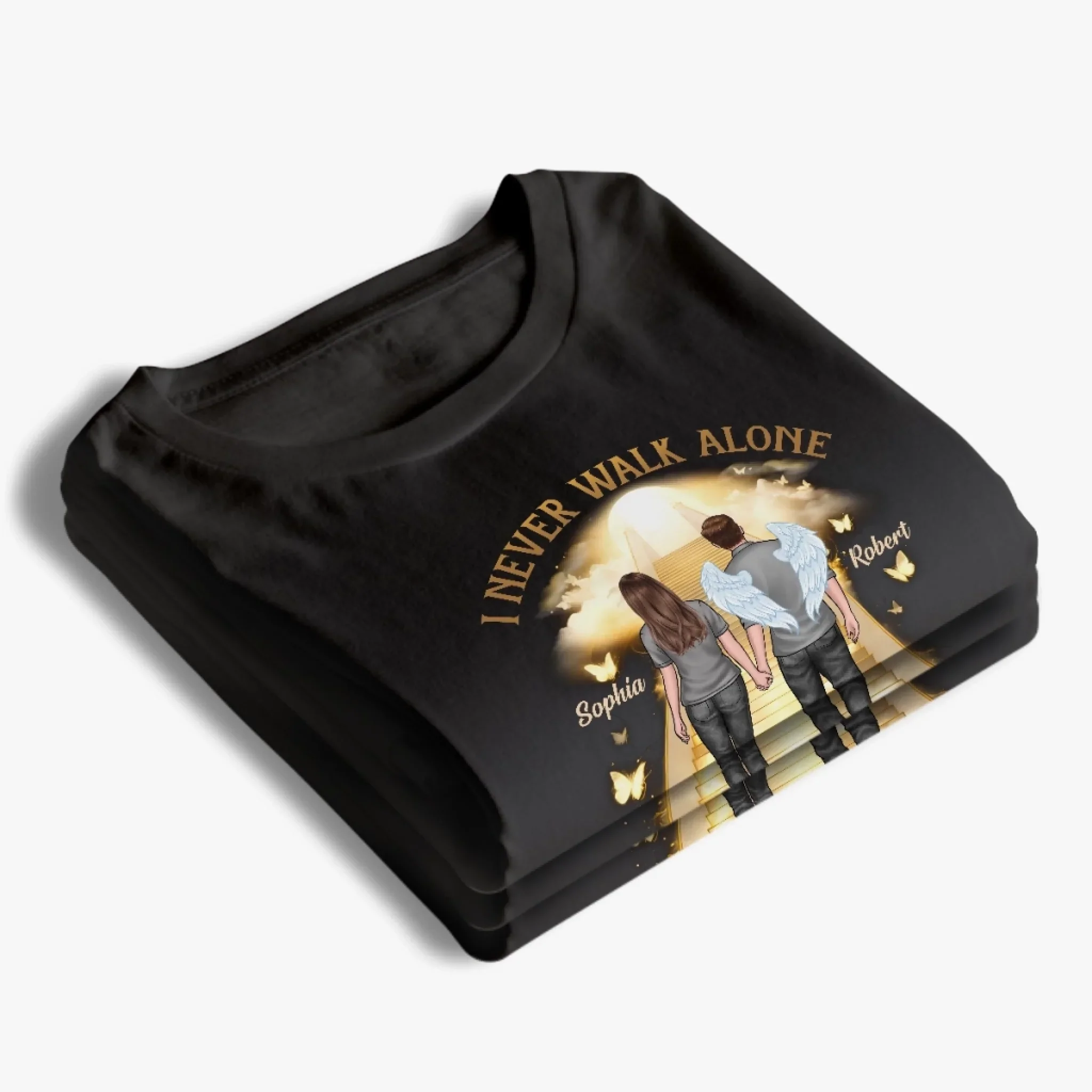 Custom Unisex T-shirt, Premium T-shirt, Hoodie - Personalized Memorial Sympathy Gifts For Loss Of Husband, Wife - His Wings Guide My Steps - Image 4