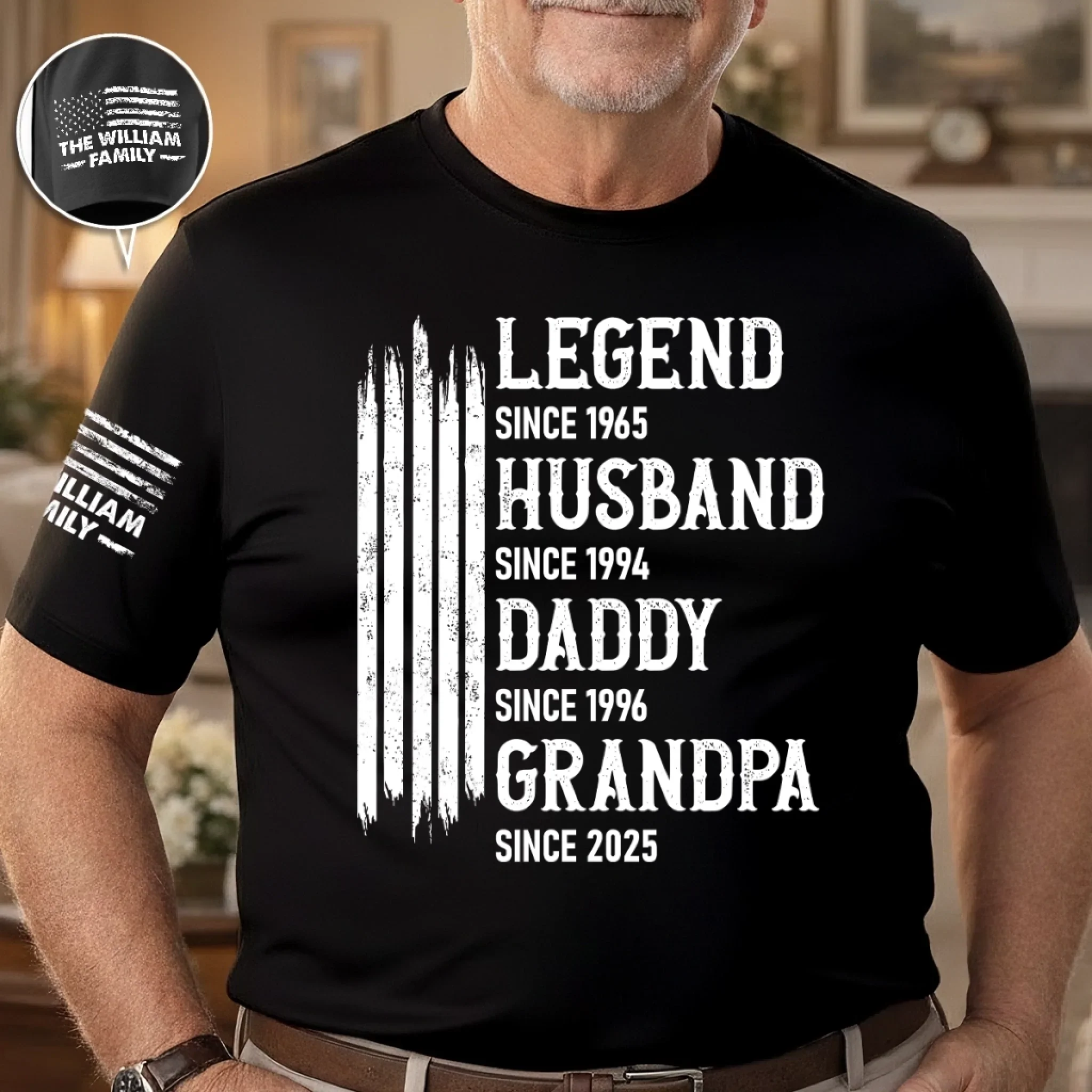 Custom Unisex T-Shirt With Design On Sleeve - Personalized Birthday Gifts For Dad, Grandpa - Loved By Kids & Grandkids - Image 5