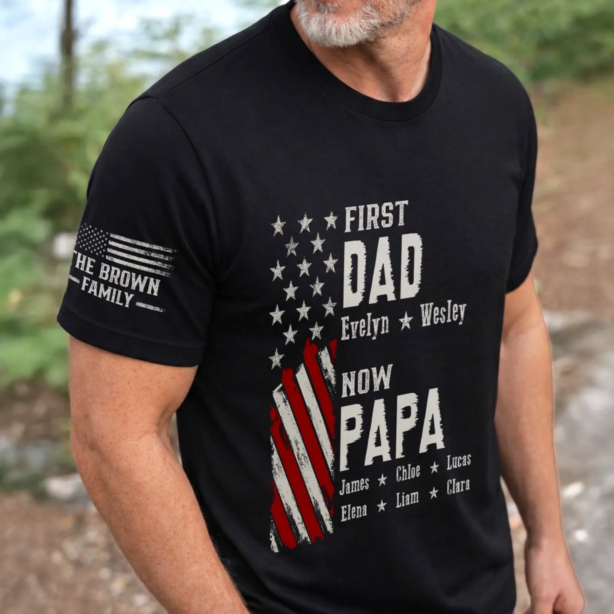 Custom Unisex T-Shirt With Design On Sleeve - Personalized Father's Day Birthday Gifts For Dad, Grandpa - From Dad To Grandpa - Image 4