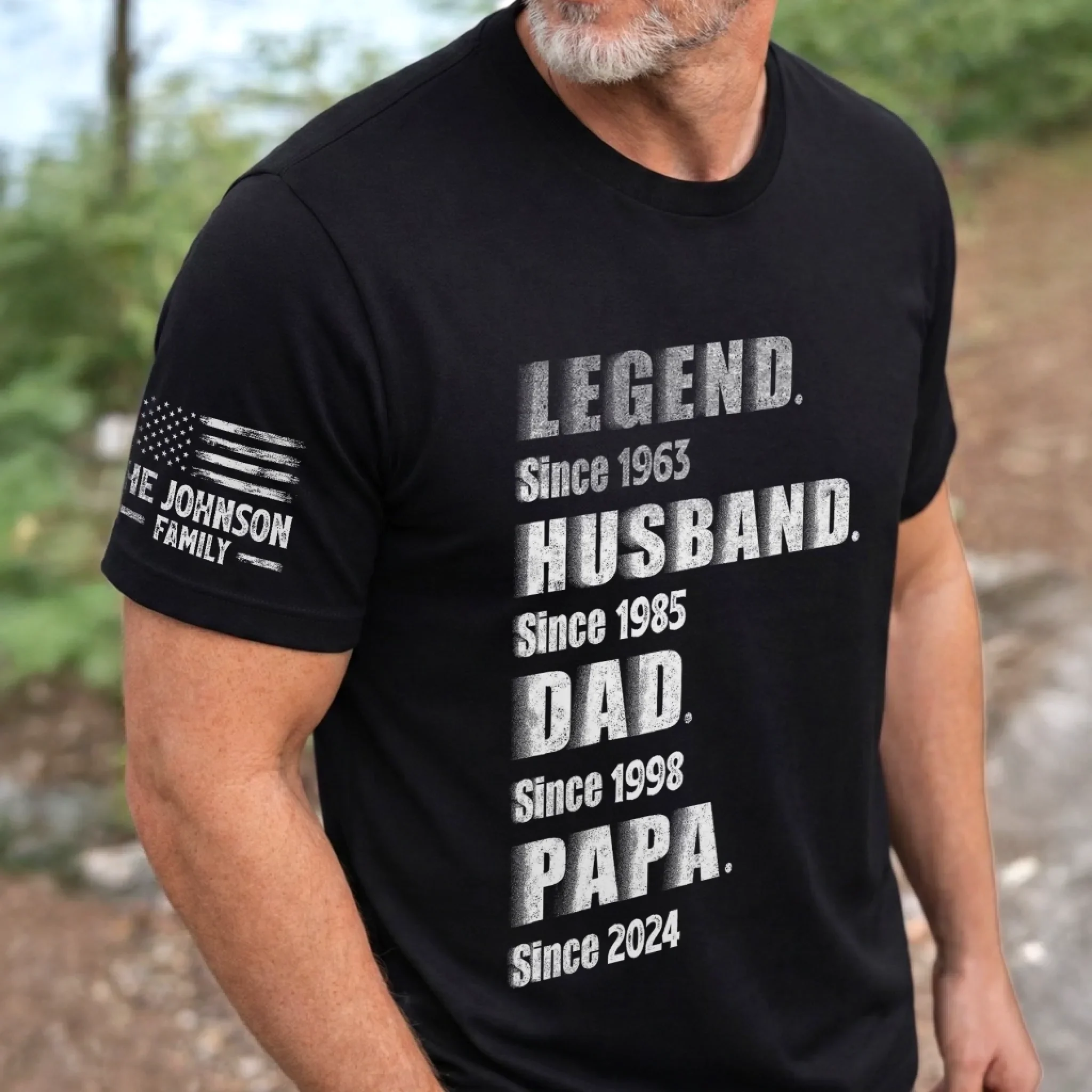 Custom Unisex T-Shirt With Design On Sleeve - Personalized Father's Day Birthday Gifts For Dad, Grandpa - Stepping Into A New Legacy - Image 4