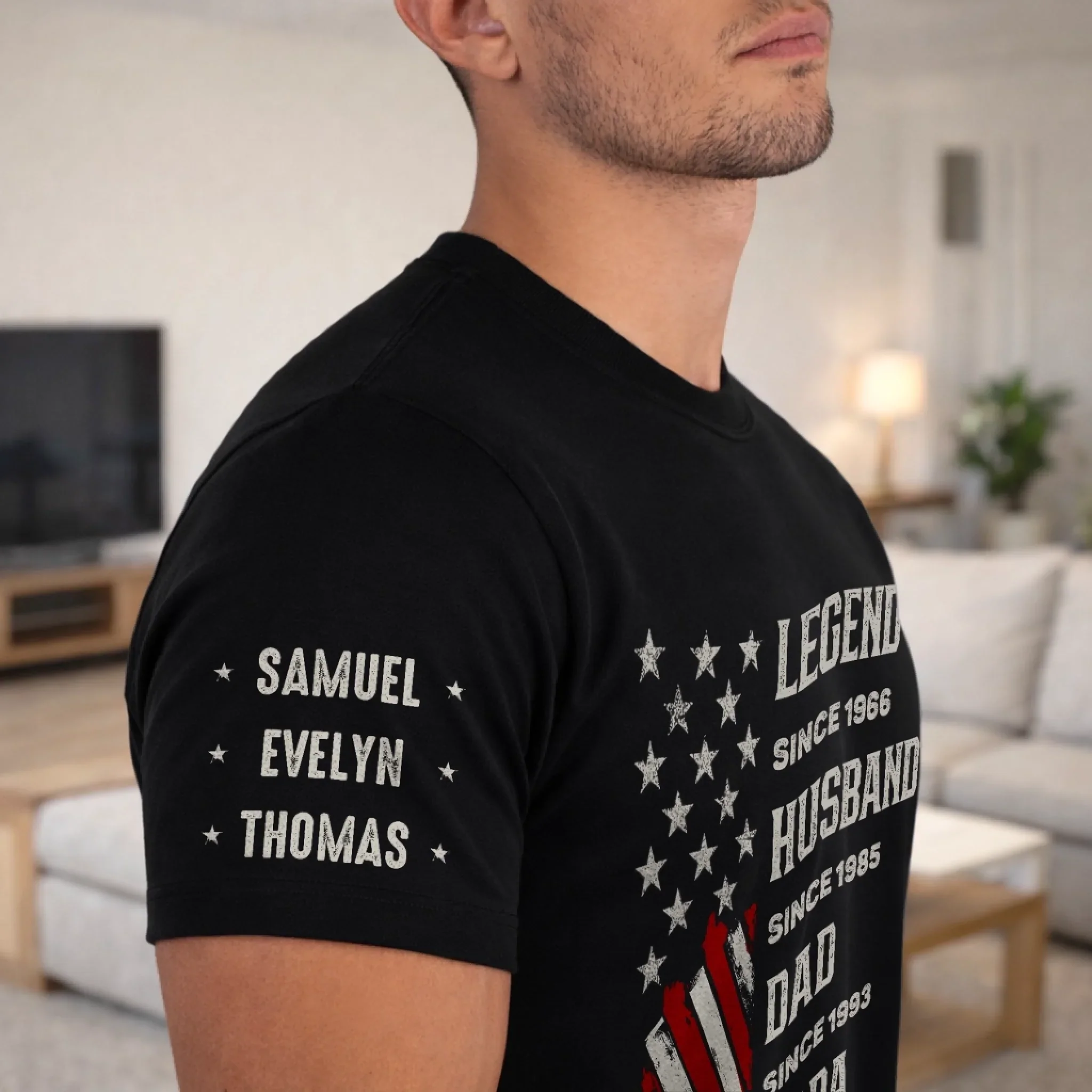 Custom Unisex T-Shirt With Design On Sleeve - Personalized Father's Day Birthday Gifts For Dad, Grandpa - World’s Okayest Grandpa - Image 3